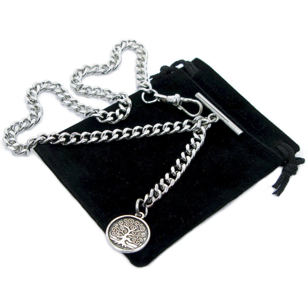 Silver Color Albert Chain with Life-Tree Medal Design Fob AC140