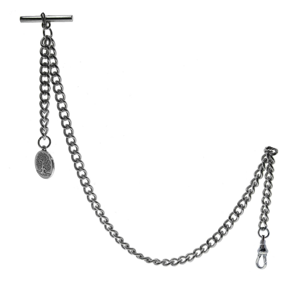 Silver Color Albert Chain with Life-Tree Medal Design Fob AC140