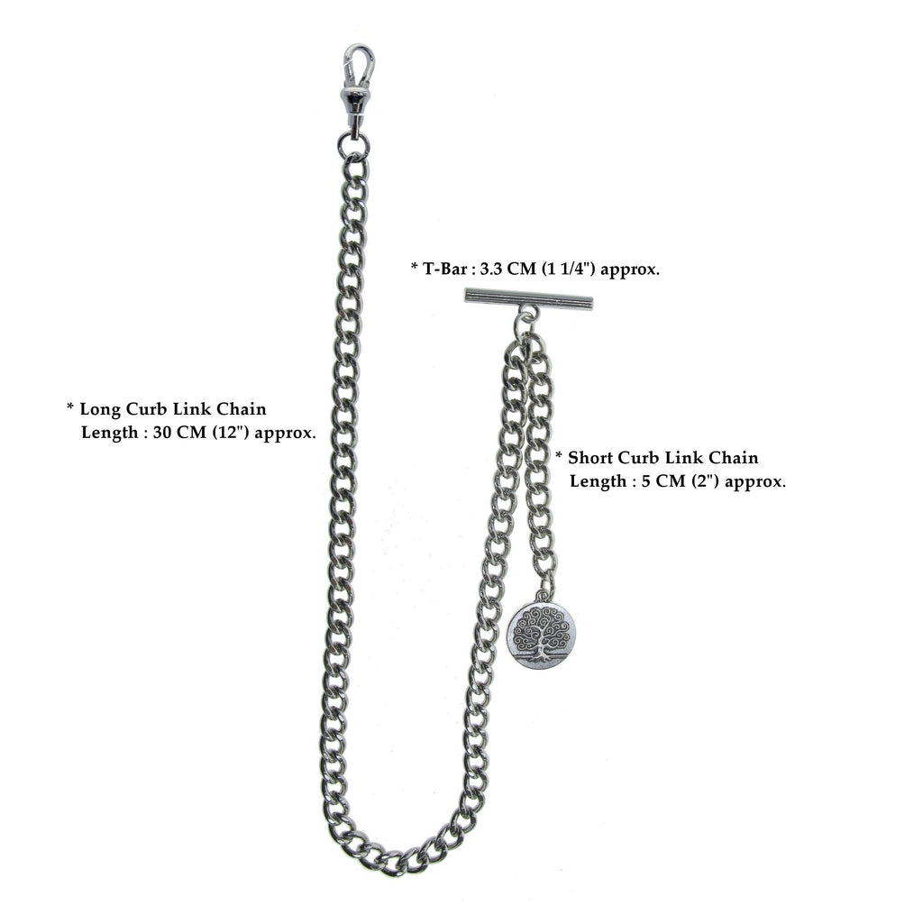 Silver Color Albert Chain with Life-Tree Medal Design Fob AC140