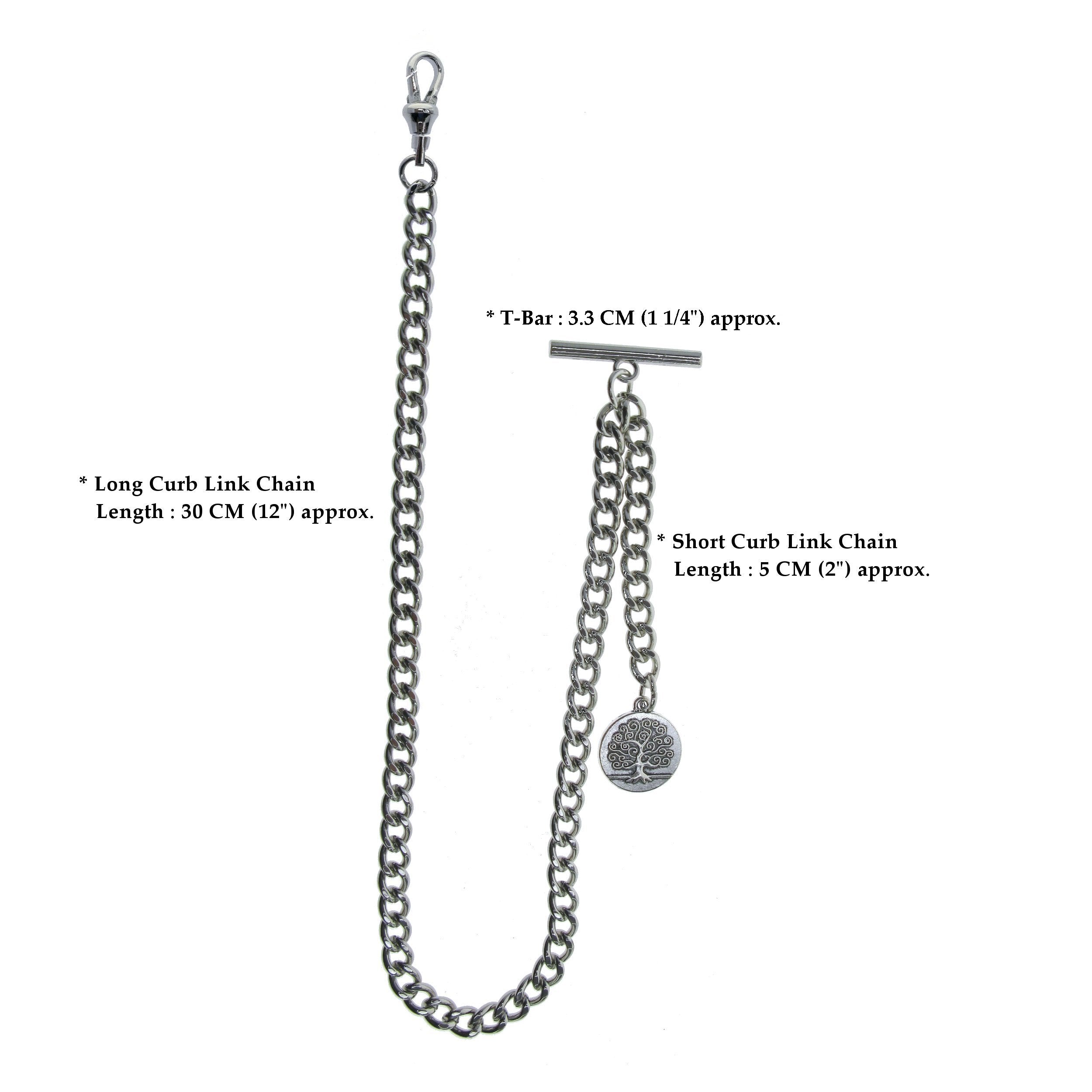 Silver Color Albert Chain with Life-Tree Medal Design Fob AC140