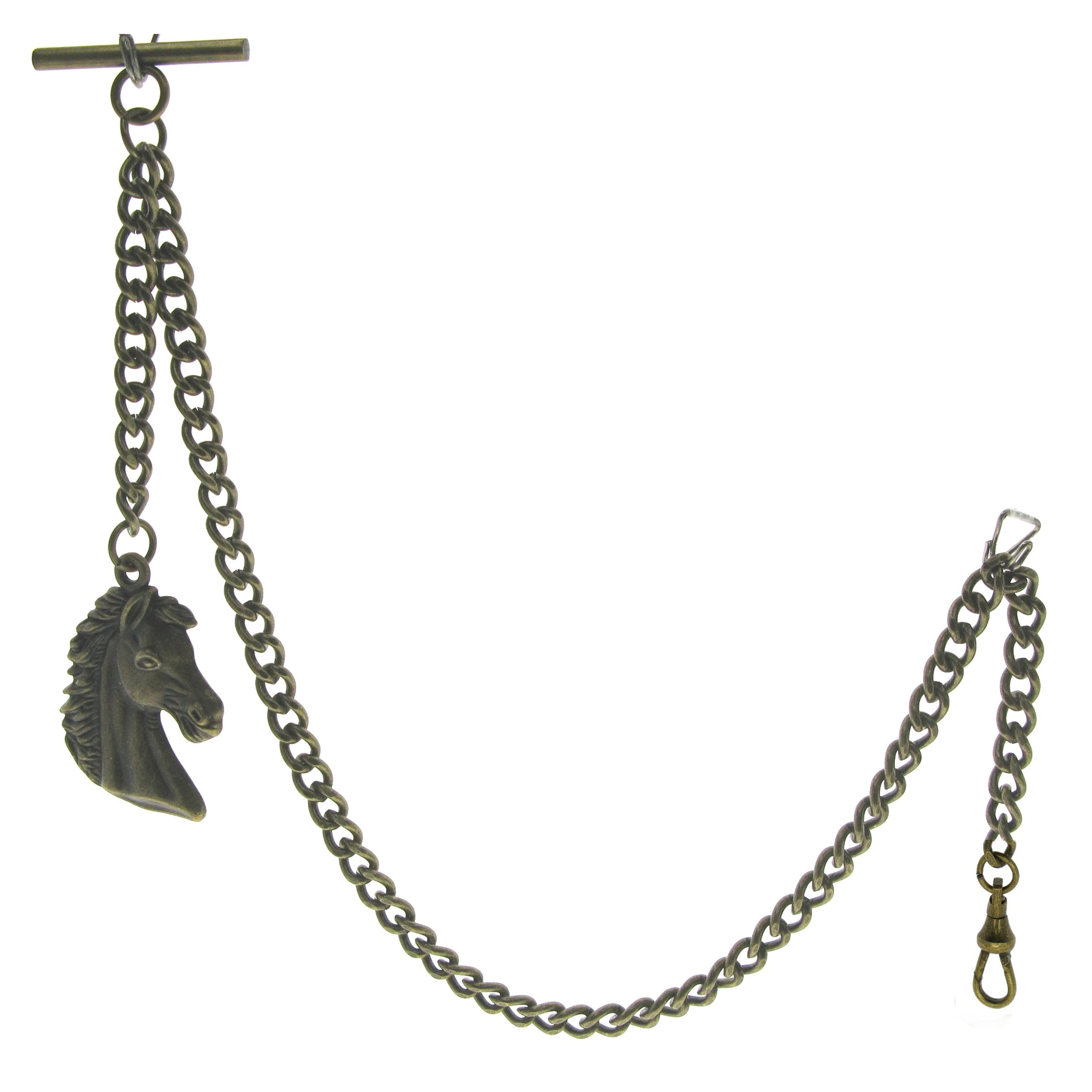 Bronze Color Albert Chain with Horse Design Fob