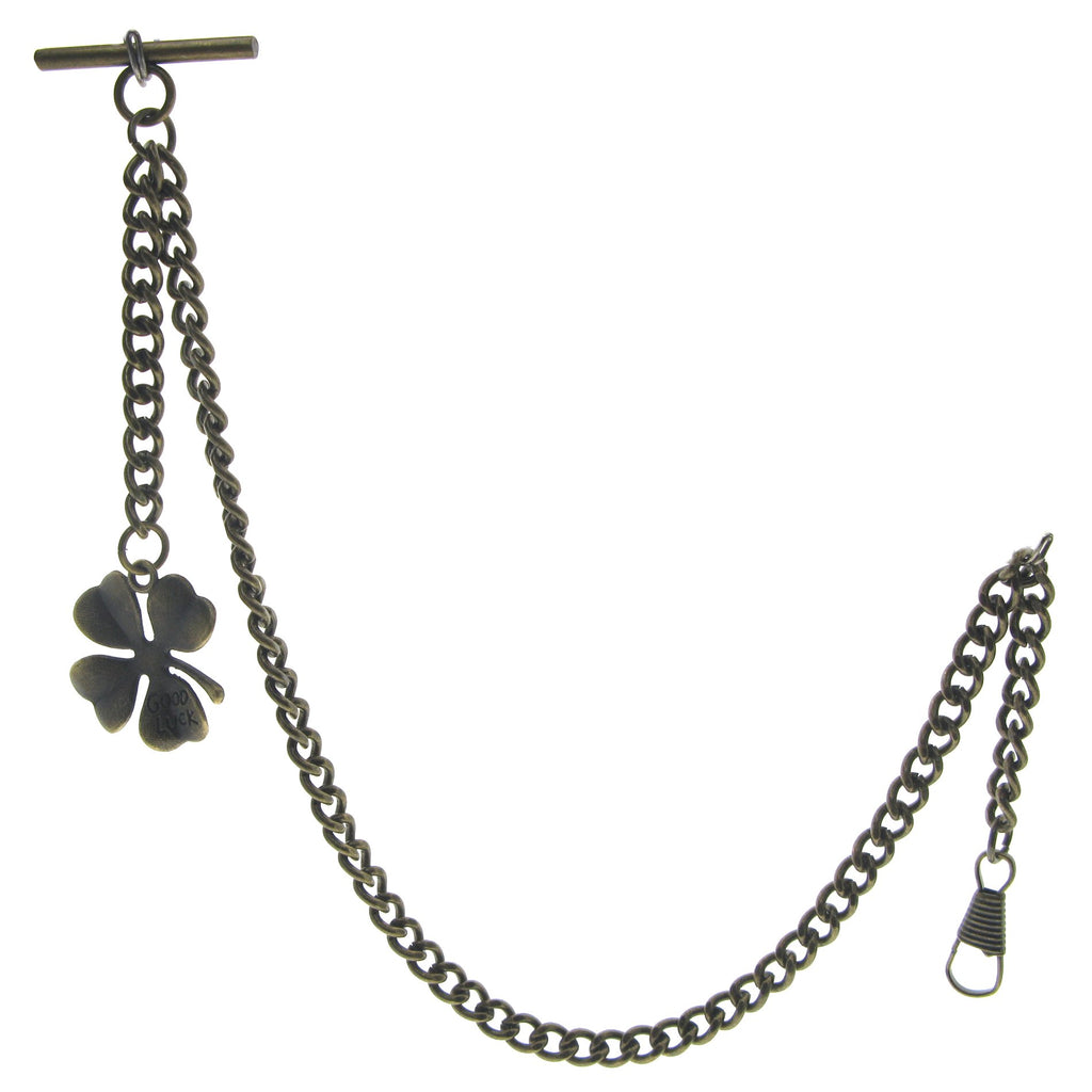 Bronze Color Albert Chain with Four-Leaf Clover Fob