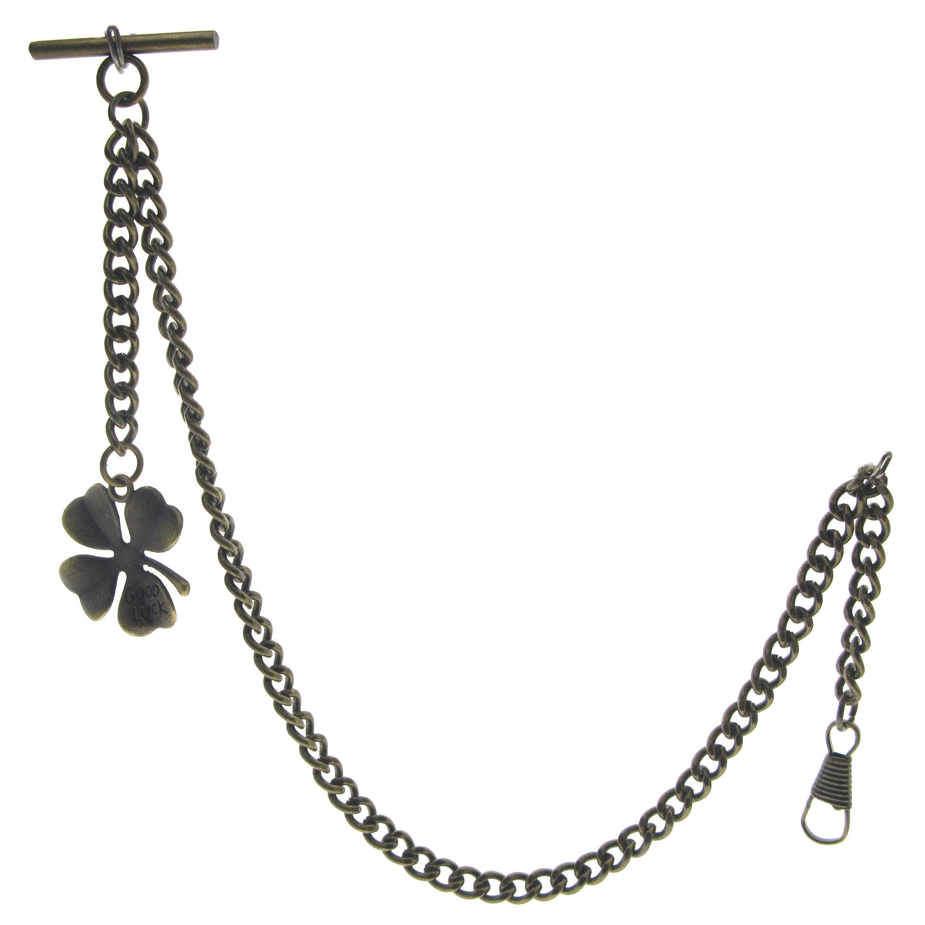 Bronze Color Albert Chain with Four-Leaf Clover Fob