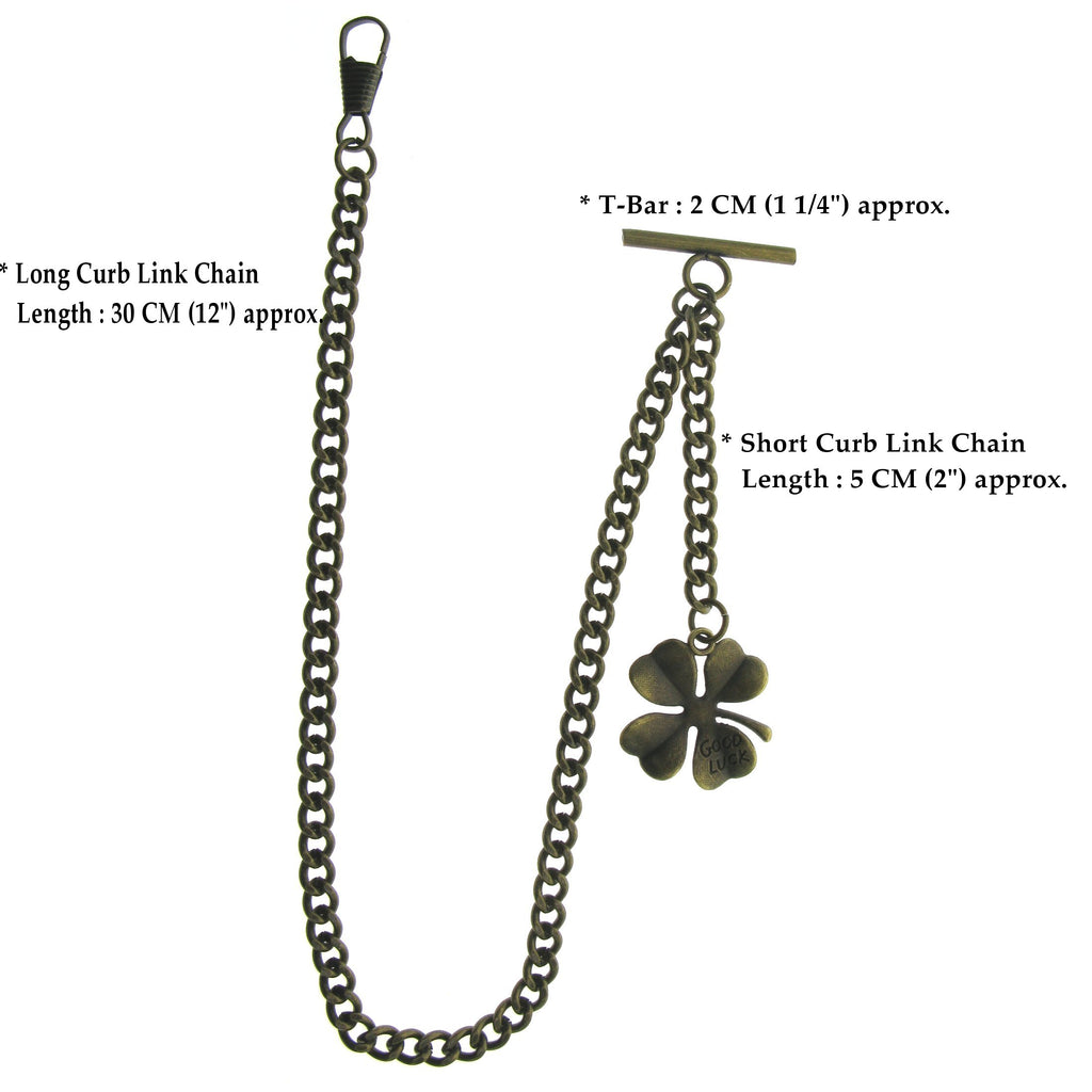 Bronze Color Albert Chain with Four-Leaf Clover Medal Fob AC143