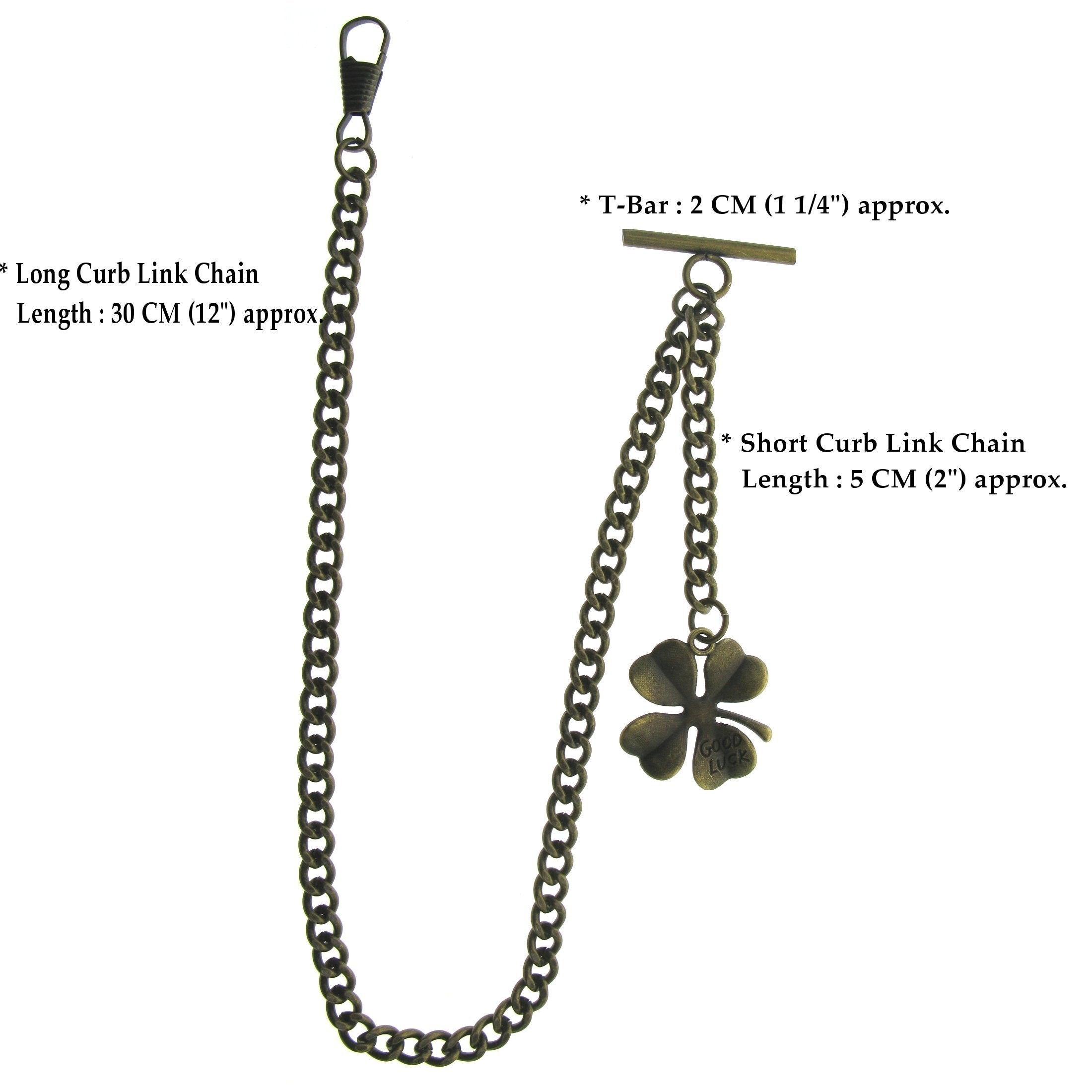 Bronze Color Albert Chain with Four-Leaf Clover Medal Fob AC143