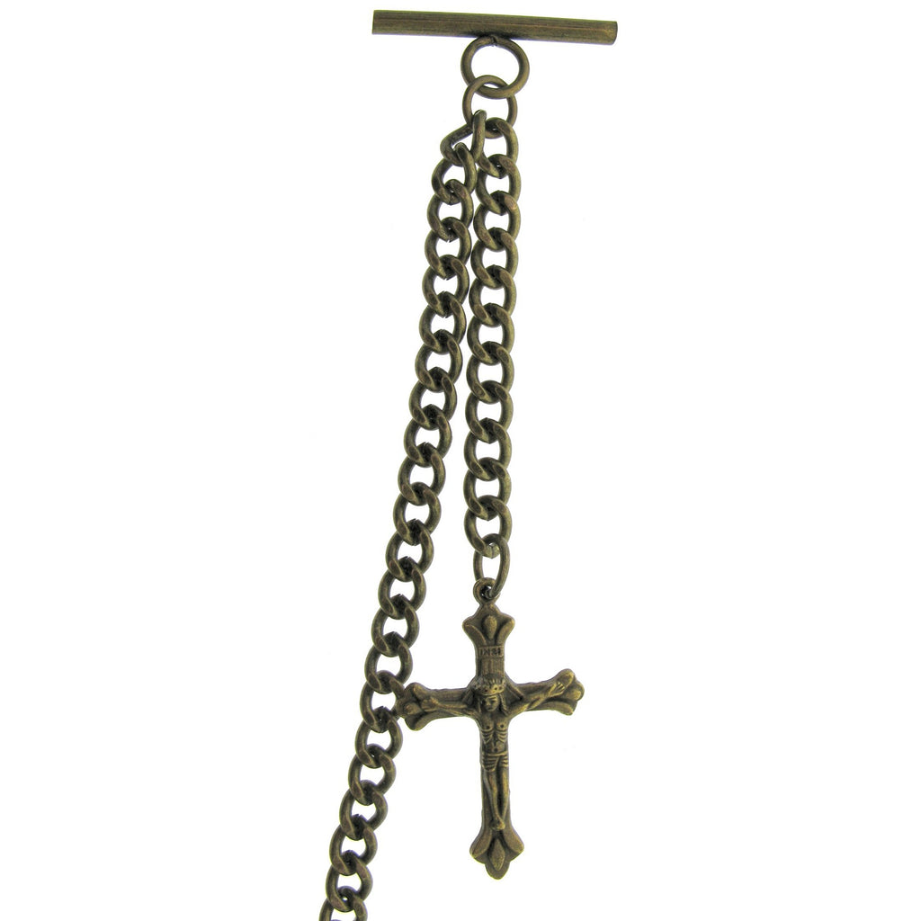 Bronze Color Albert Chain with Religious Cross Fob AC144