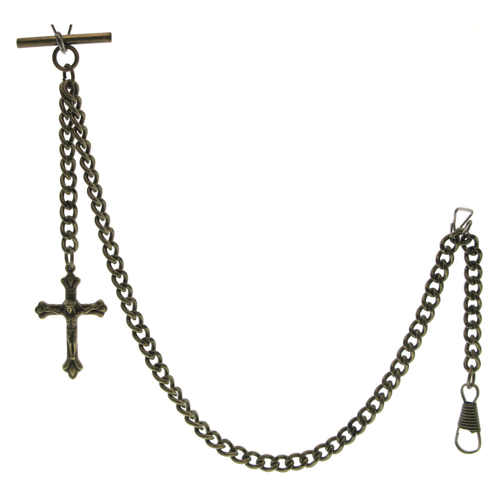 Bronze Color Albert Chain with Reliious Cross Fob
