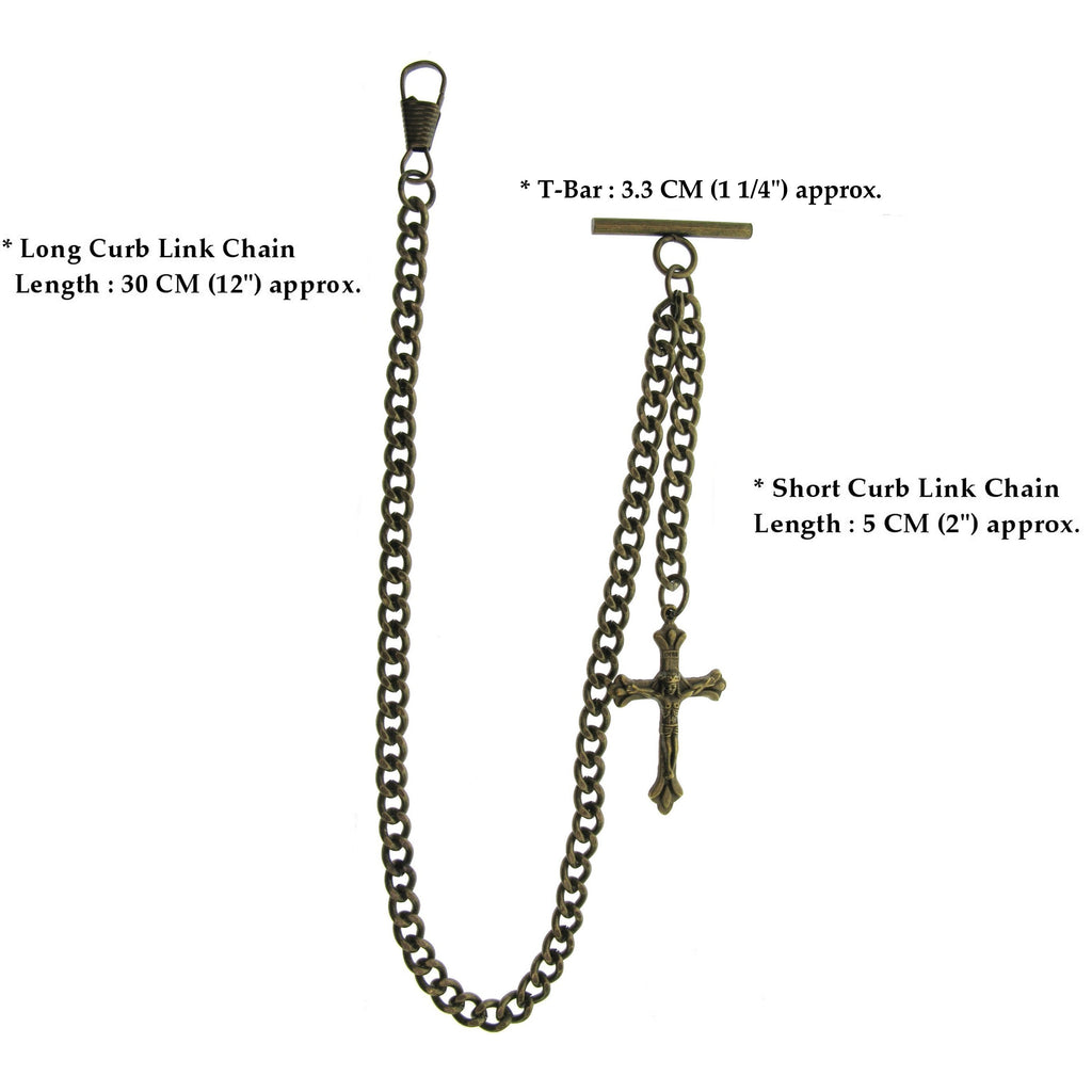 Bronze Color Albert Chain with Religious Cross Fob AC144