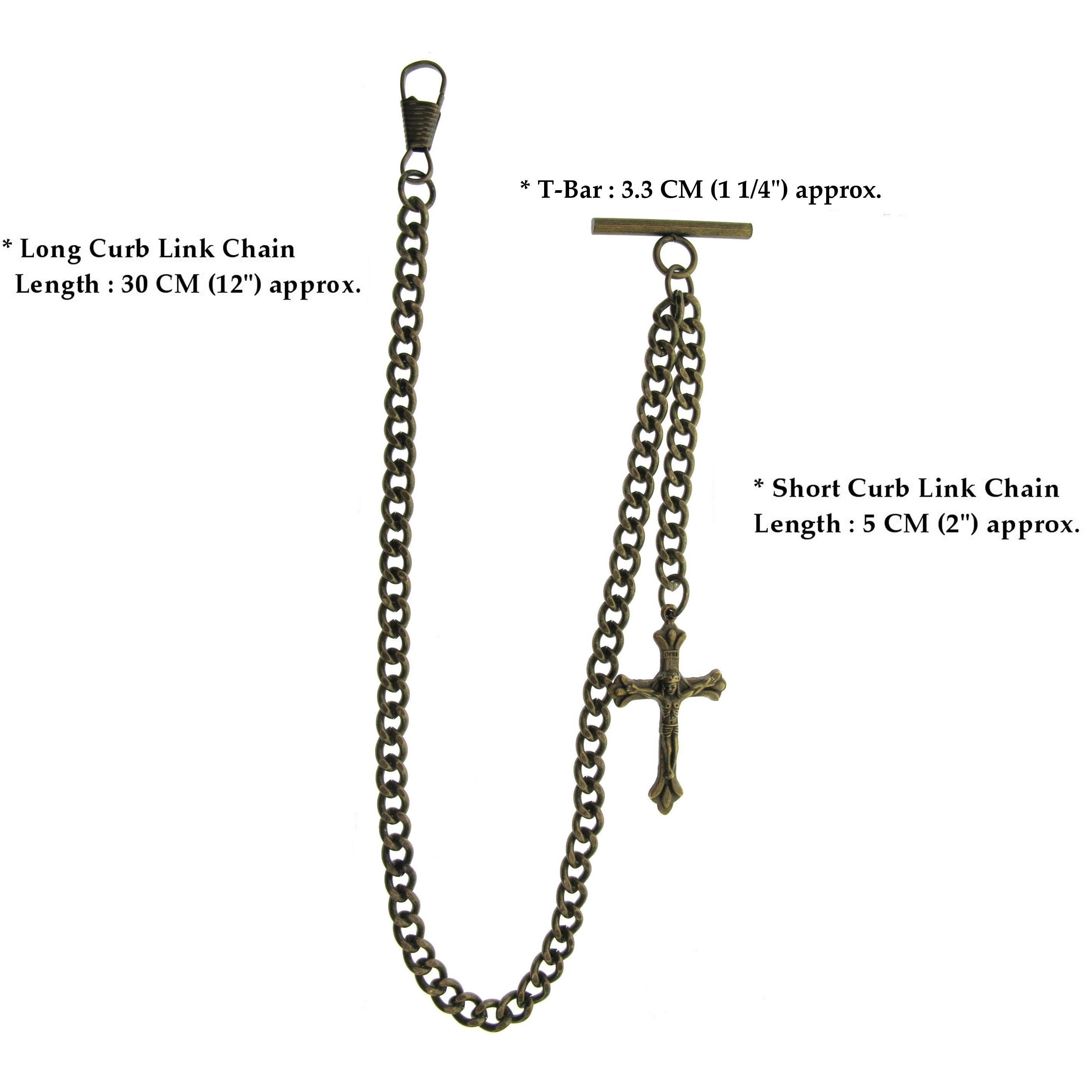 Bronze Color Albert Chain with Religious Cross Fob AC144