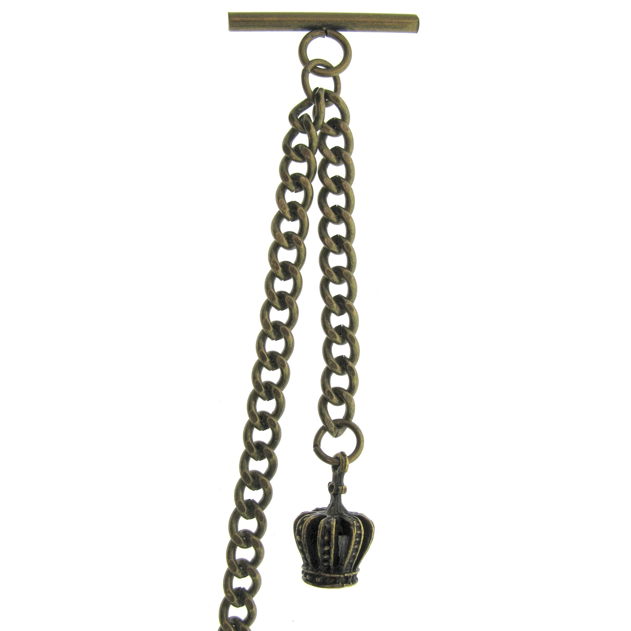 Albert Chain Pocket Watch Chains for Men Antique Brass Plating with Crown Design Fob T Bar AC145