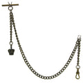 Albert Chain Pocket Watch Chains for Men Antique Brass Plating with Crown Design Fob T Bar AC145
