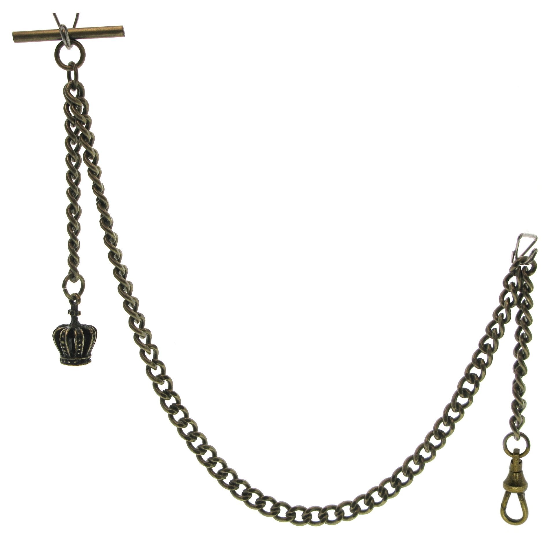 Albert Chain Pocket Watch Chains for Men Antique Brass Plating with Crown Design Fob T Bar AC145
