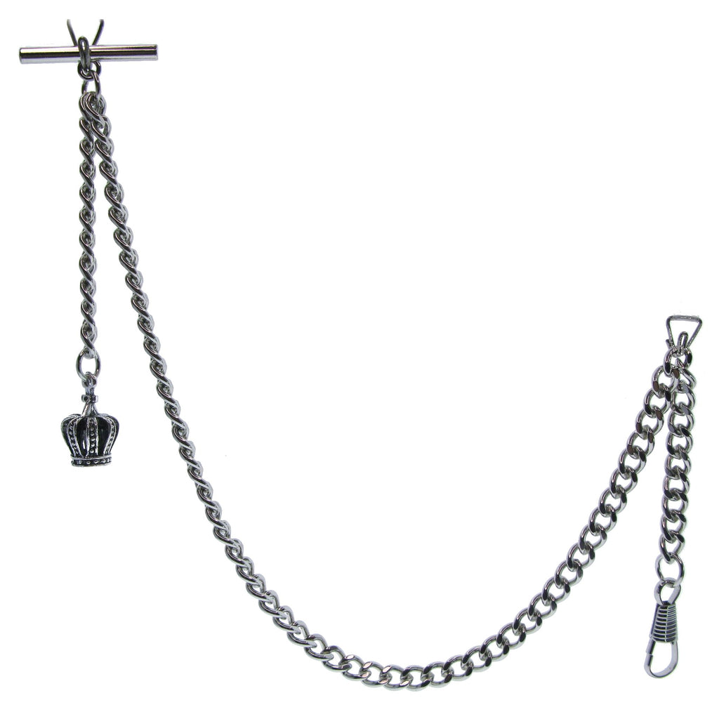 Silver Albert Chain with Crown Fob