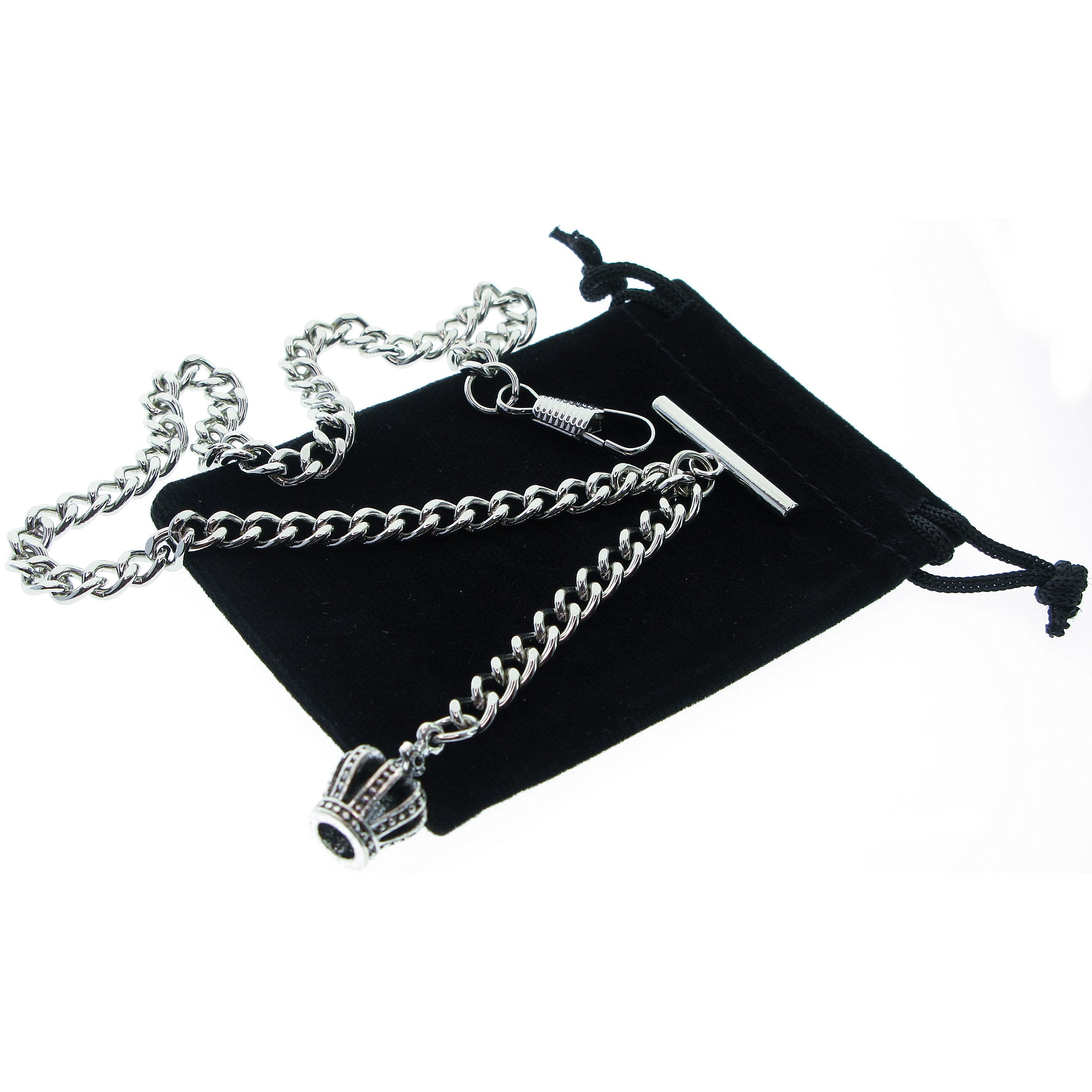 Silver Albert Chain with Crown Fob AC146