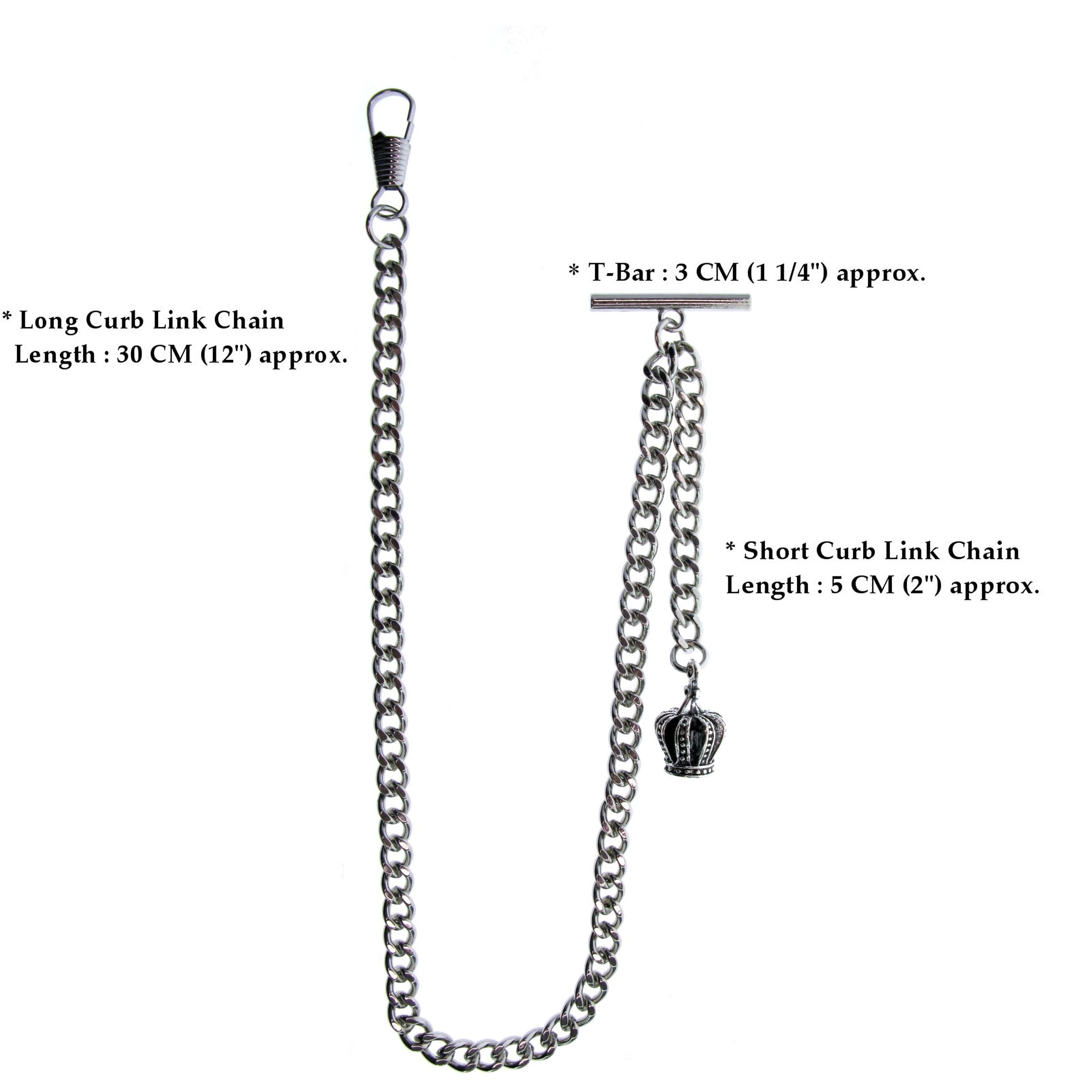 Silver Albert Chain with Crown Fob AC146