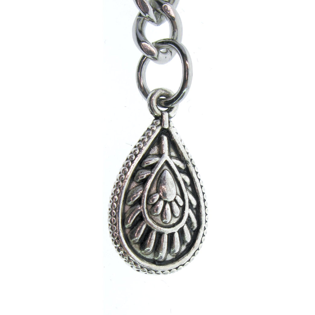 Albert Chain Silver Tone Fine Polish Pocket Watch Chain Vest Chain for Men with Water Drop Shape Charm Fob on Drop T Bar Swivel Clasp AC149