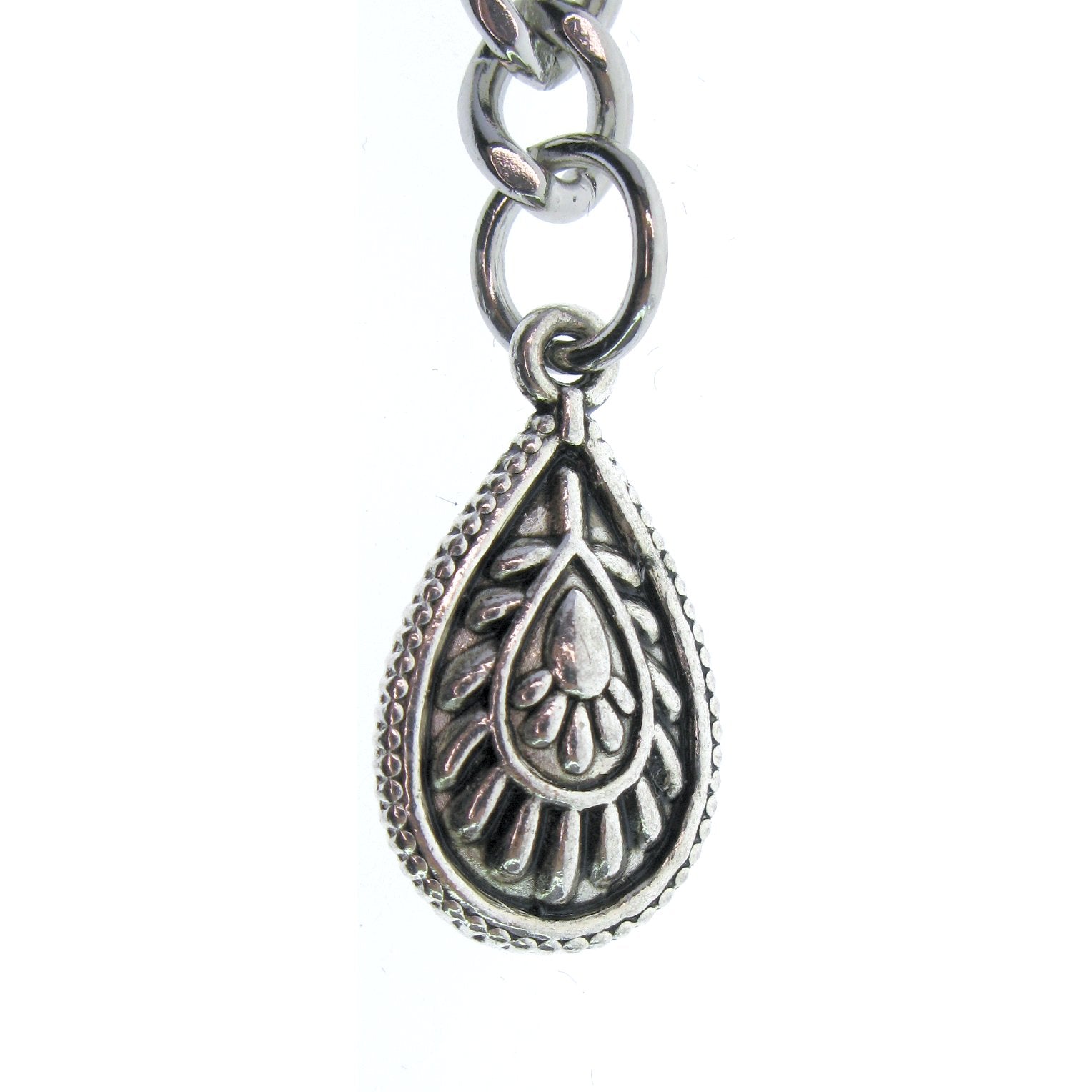 Albert Chain Silver Tone Fine Polish Pocket Watch Chain Vest Chain for Men with Water Drop Shape Charm Fob on Drop T Bar Swivel Clasp AC149