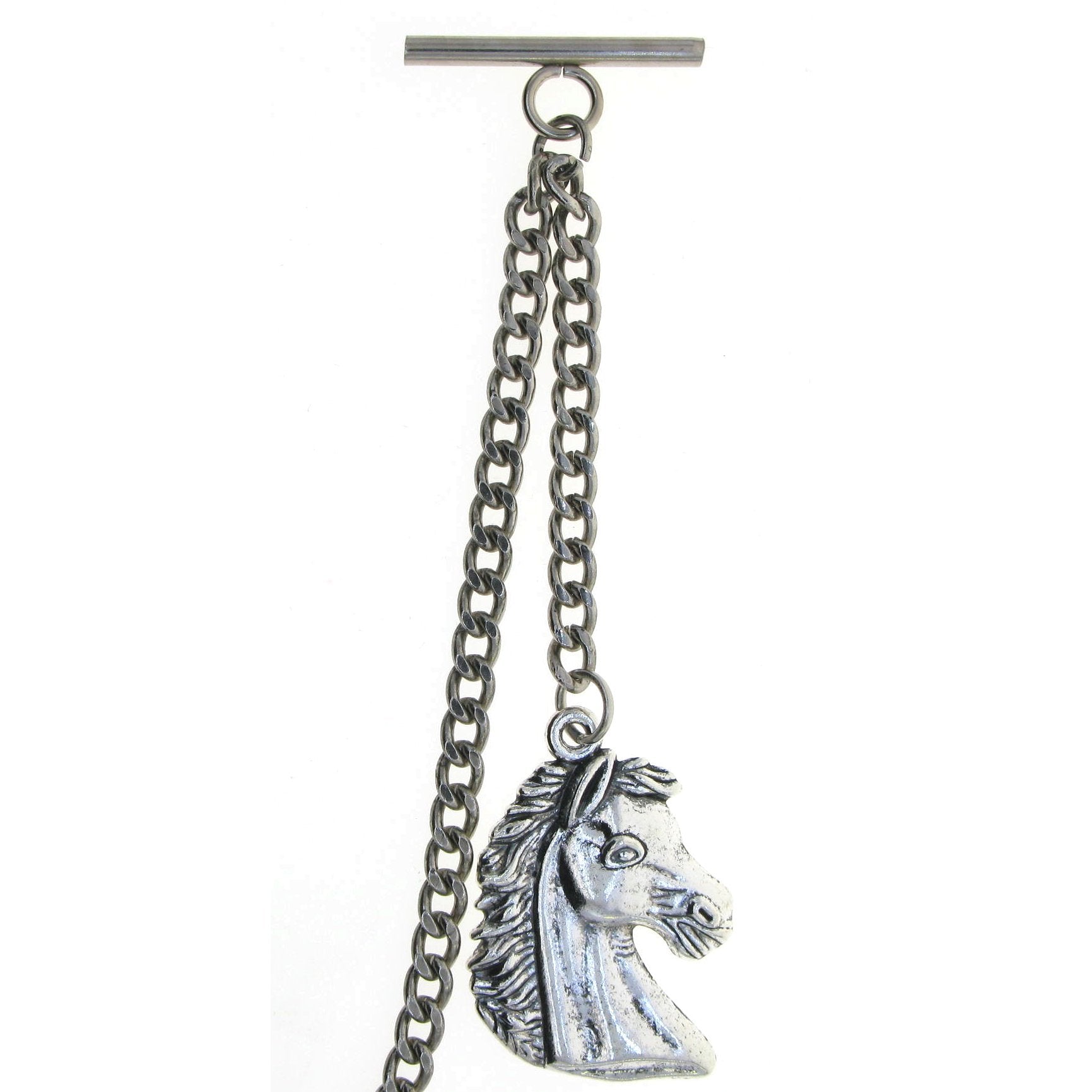 Silver Color Albert Chain with Horse Design Fob AC14