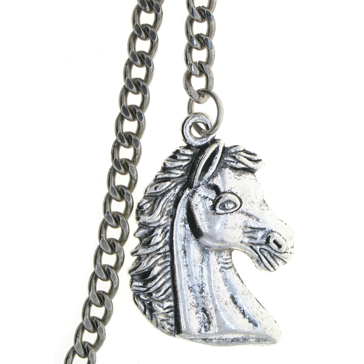 Silver Color Albert Chain with Horse Design Fob AC14