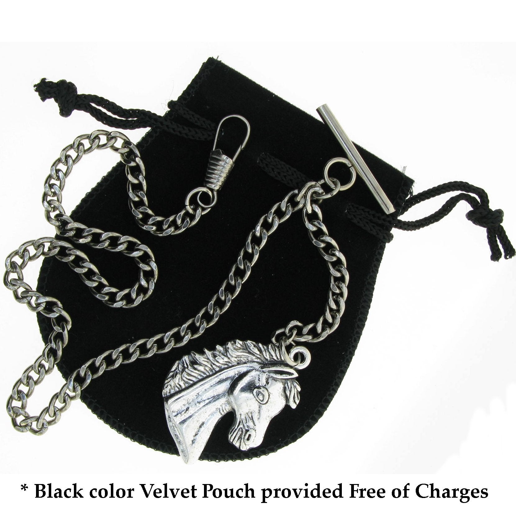 Silver Color Albert Chain with Horse Design Fob AC14