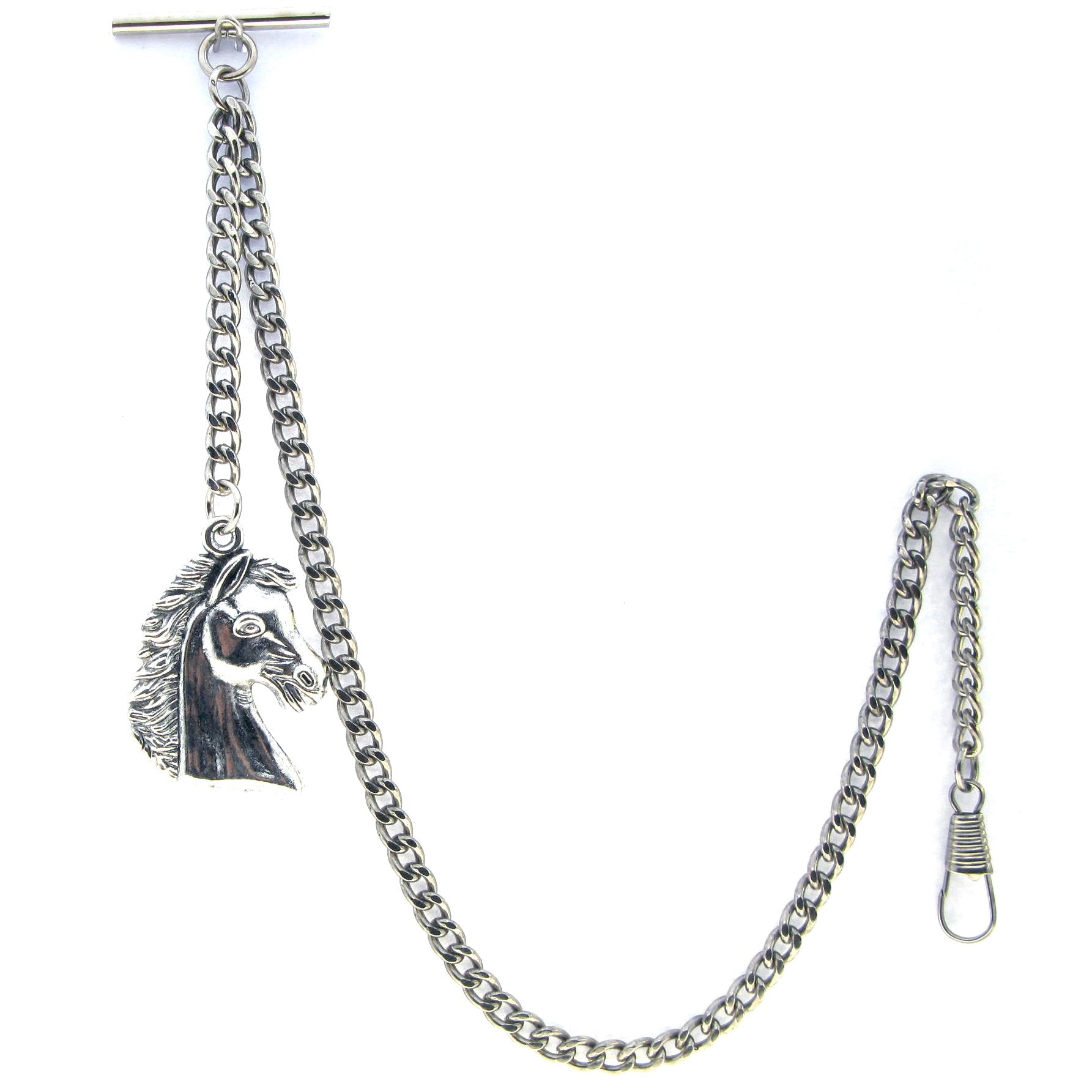 Silver Color Albert Chain with Horse Design Fob