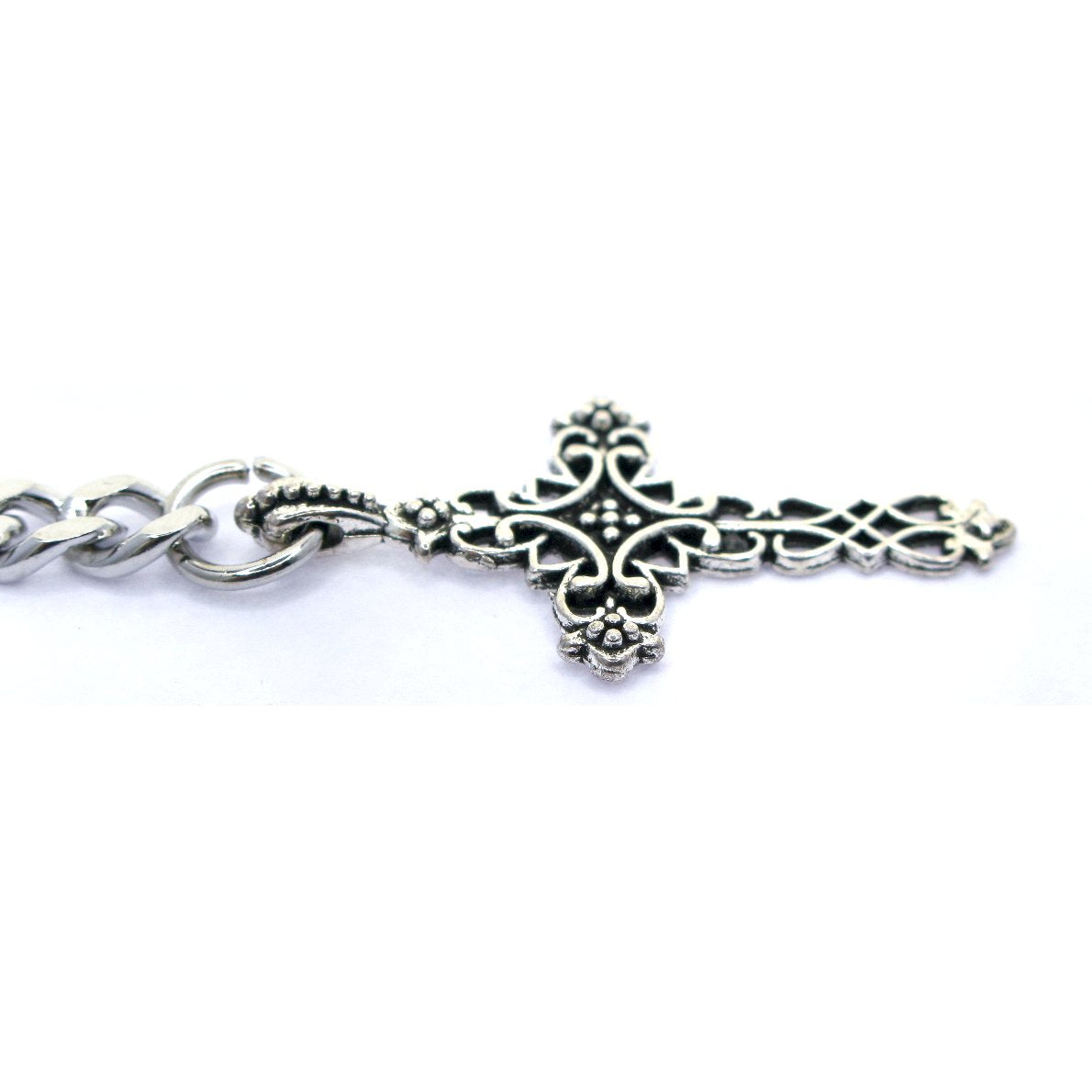 Albert Chain Silver Tone Fine Polish Pocket Watch Chain Vest Chain with Religious Cross Fob on Drop T Bar Swivel Clasp AC150