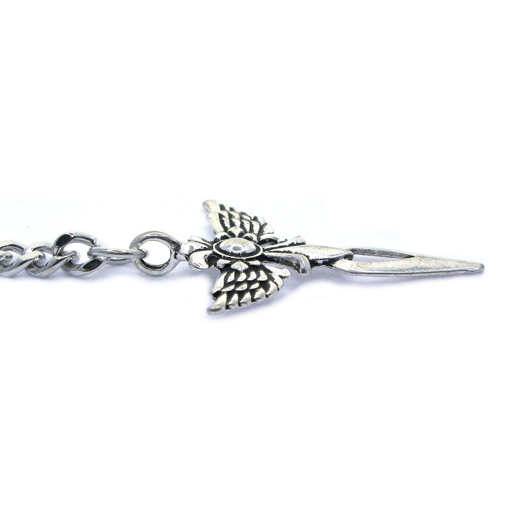 Albert Chain Silver Tone with Cross with Angle Wings Design Fob on Drop AC151