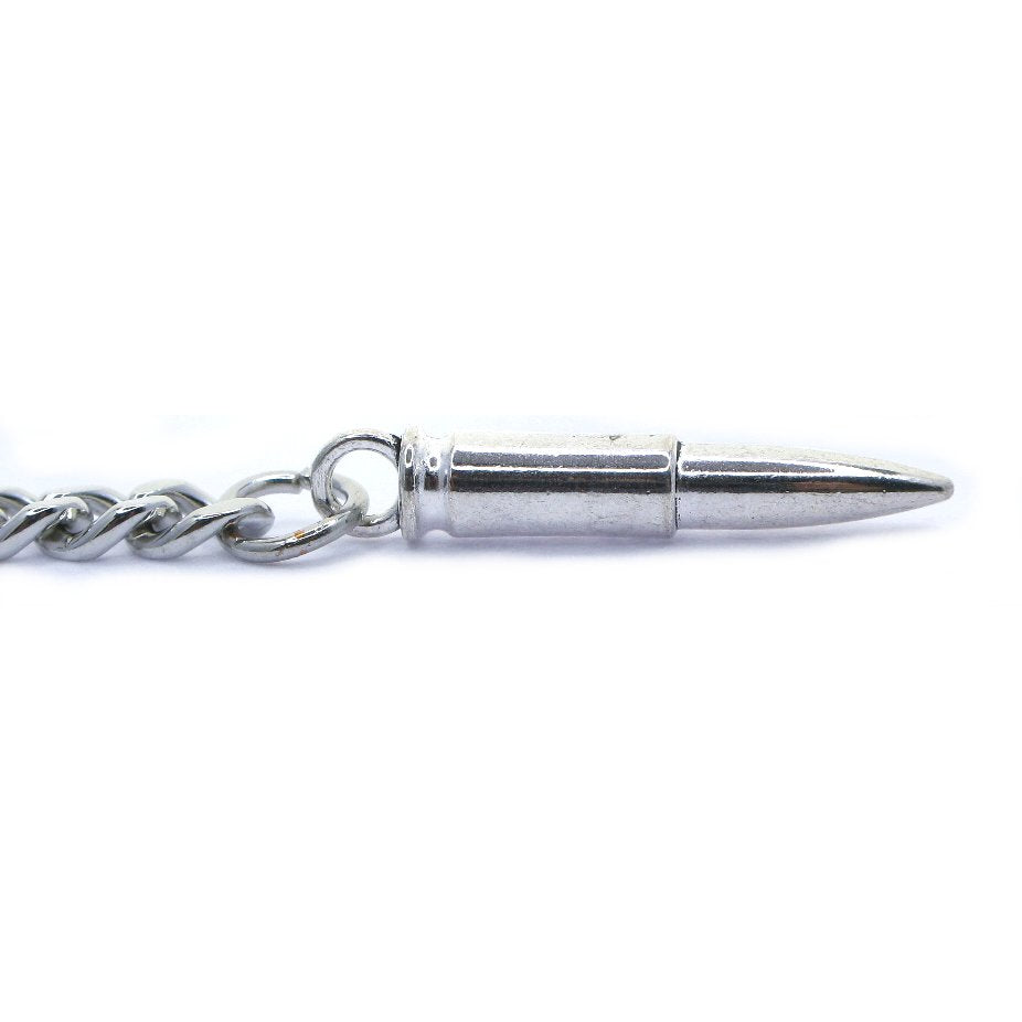 Albert Chain Silver Tone with Bullet Design Fob on Drop T Bar Swivel Clasp AC152
