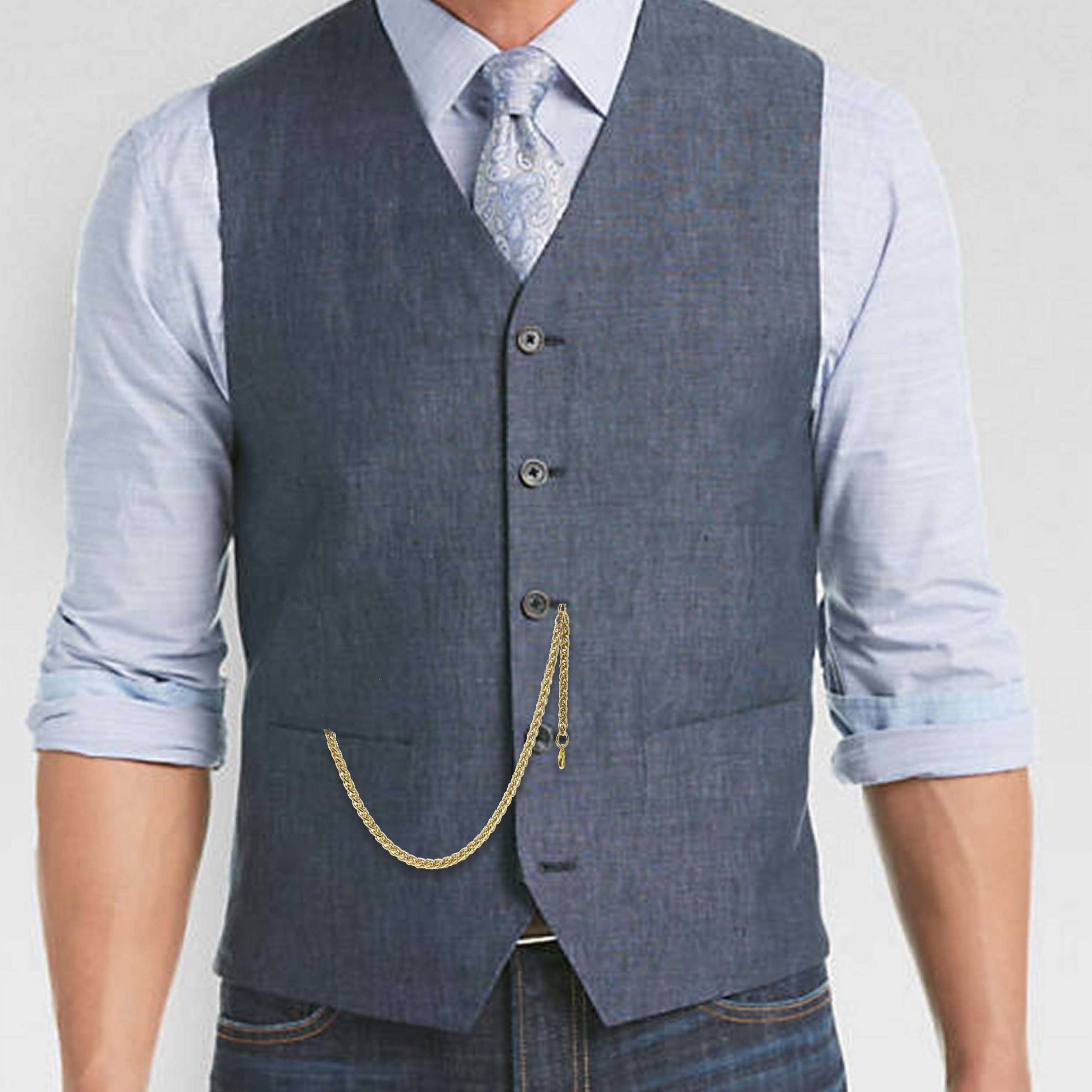 Albert Chain Gold Color Pocket Watch Chain Vest Chain for Men Heavy Wheat Spiga Rope Chain with Lobster Clip on Drop Fob T Bar AC154