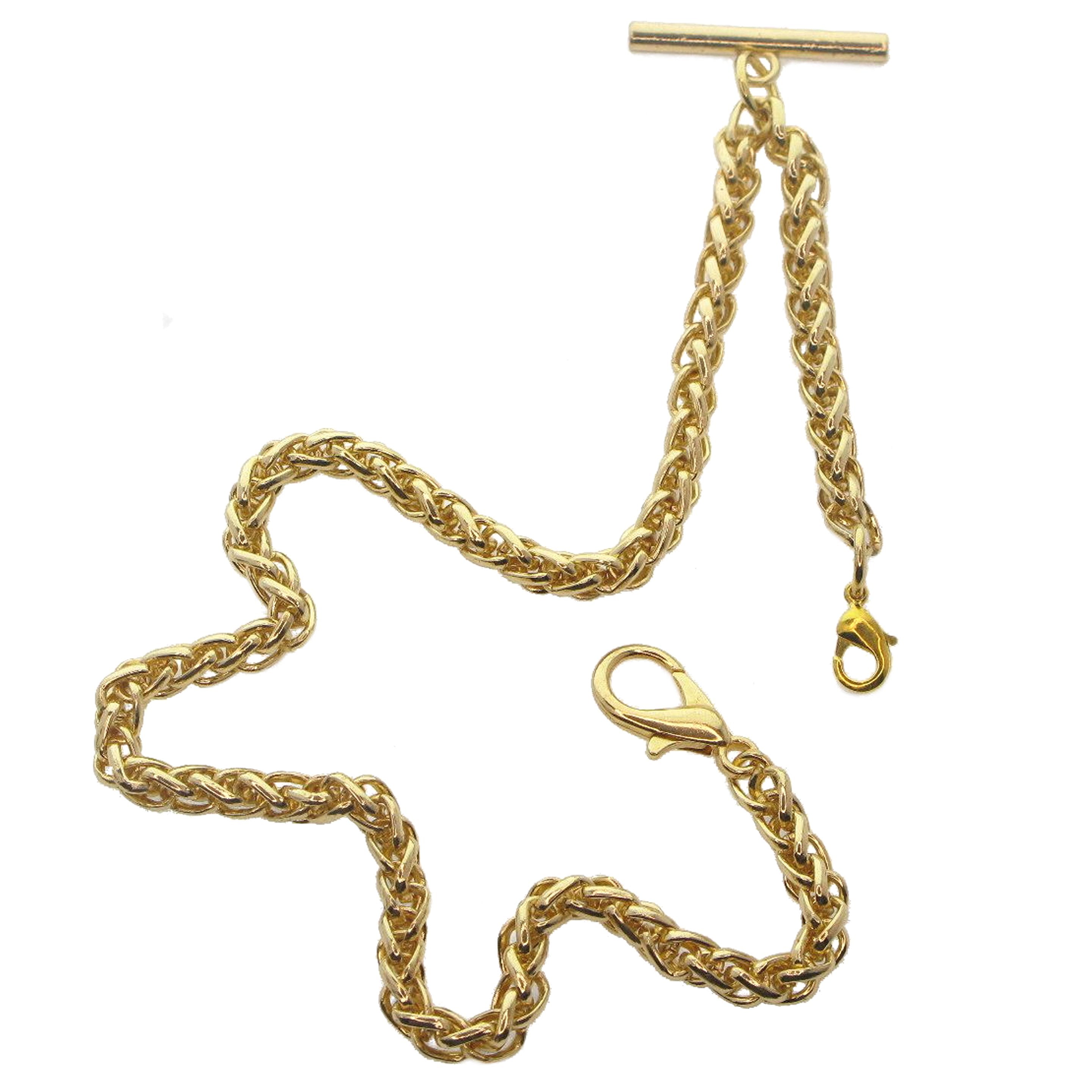 Albert Chain Gold Color Pocket Watch Chain Vest Chain for Men Heavy Wheat Spiga Rope Chain with Lobster Clip on Drop Fob T Bar AC154