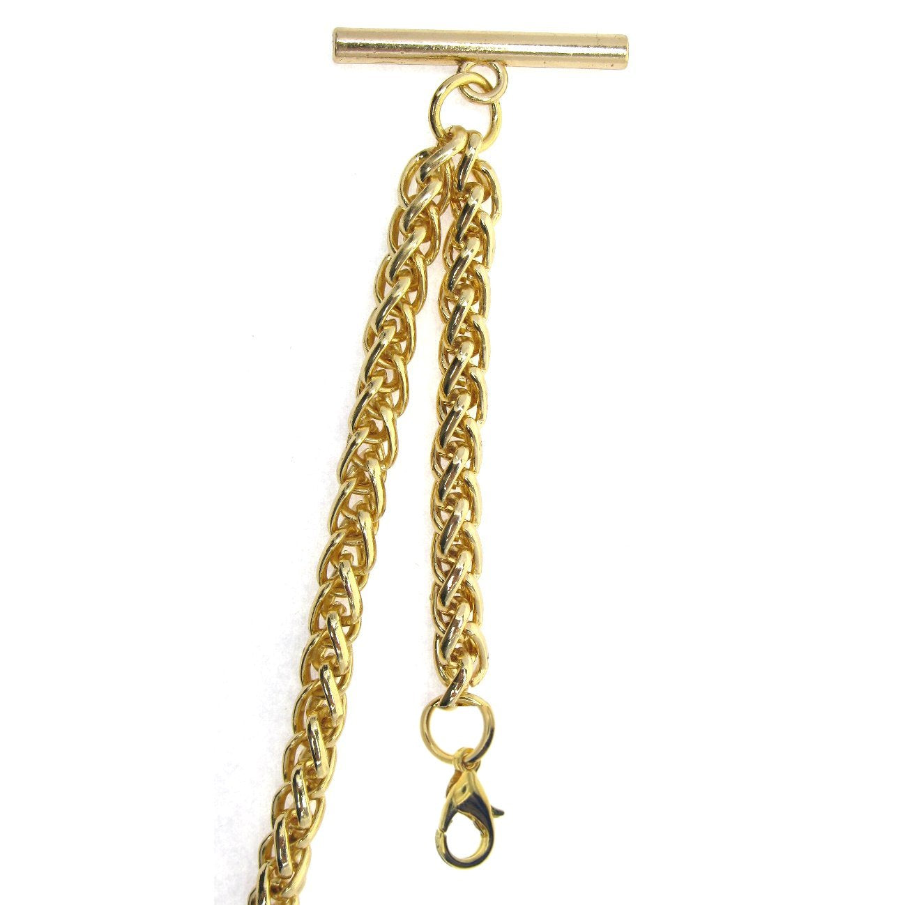 Albert Chain Gold Color Pocket Watch Chain Vest Chain for Men Heavy Wheat Spiga Rope Chain with Lobster Clip on Drop Fob T Bar AC154