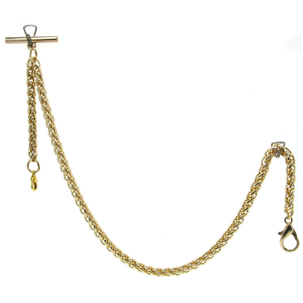 Albert Chain Gold Color Pocket Watch Chain Vest Chain for Men Heavy Wheat Spiga Rope Chain with Lobster Clip on Drop Fob T Bar AC154