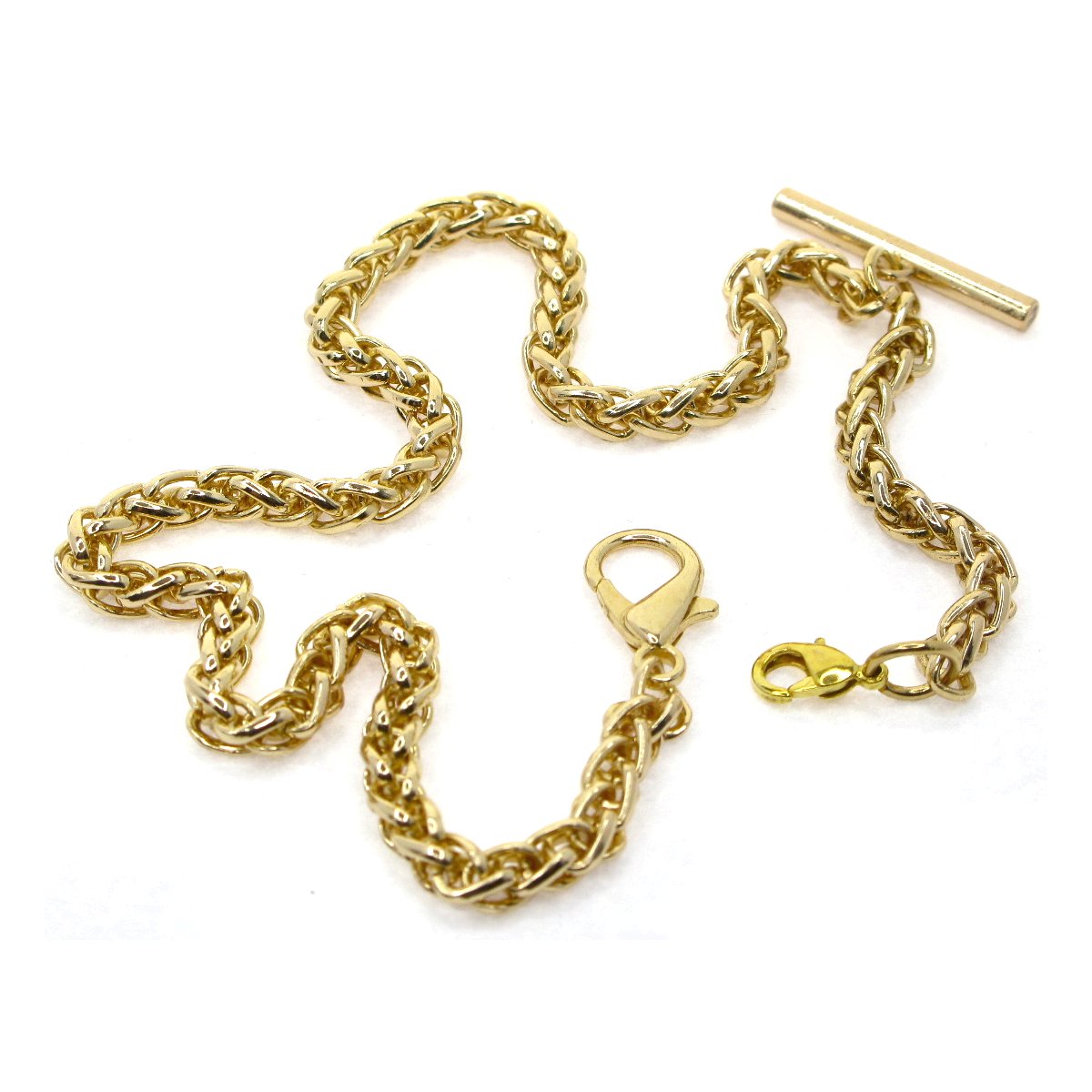 Albert Chain Gold Color Pocket Watch Chain Vest Chain for Men Heavy Wheat Spiga Rope Chain with Lobster Clip on Drop Fob T Bar AC154