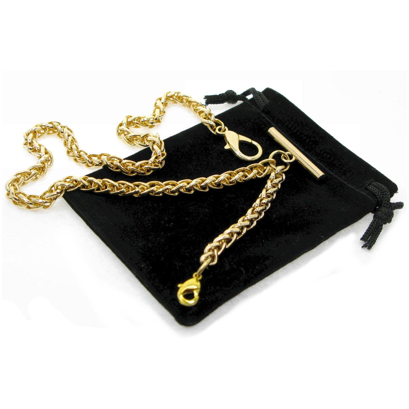 Albert Chain Gold Color Pocket Watch Chain Vest Chain for Men Heavy Wheat Spiga Rope Chain with Lobster Clip on Drop Fob T Bar AC154