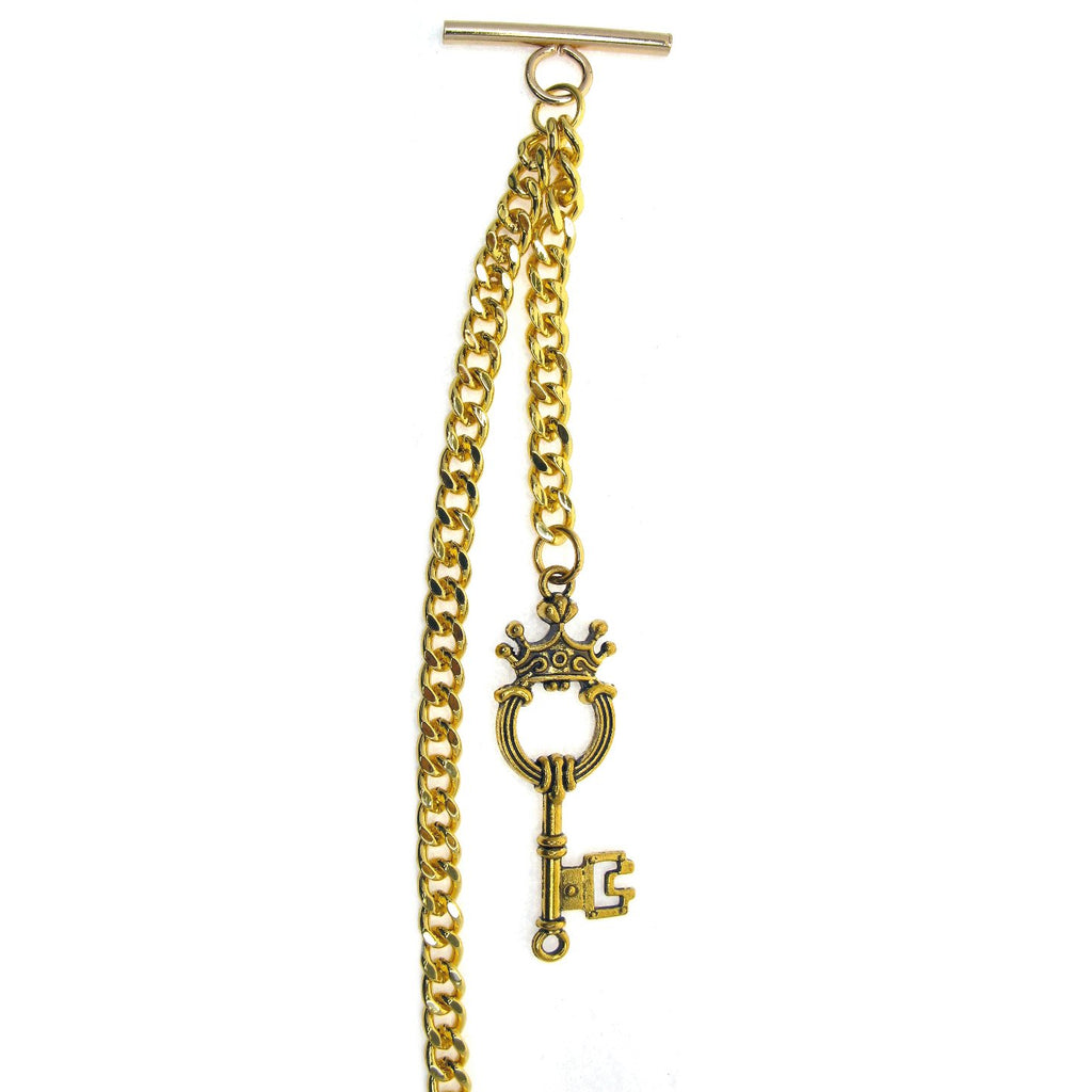 Albert Chain Gold Color with Ancient Key Fob AC156