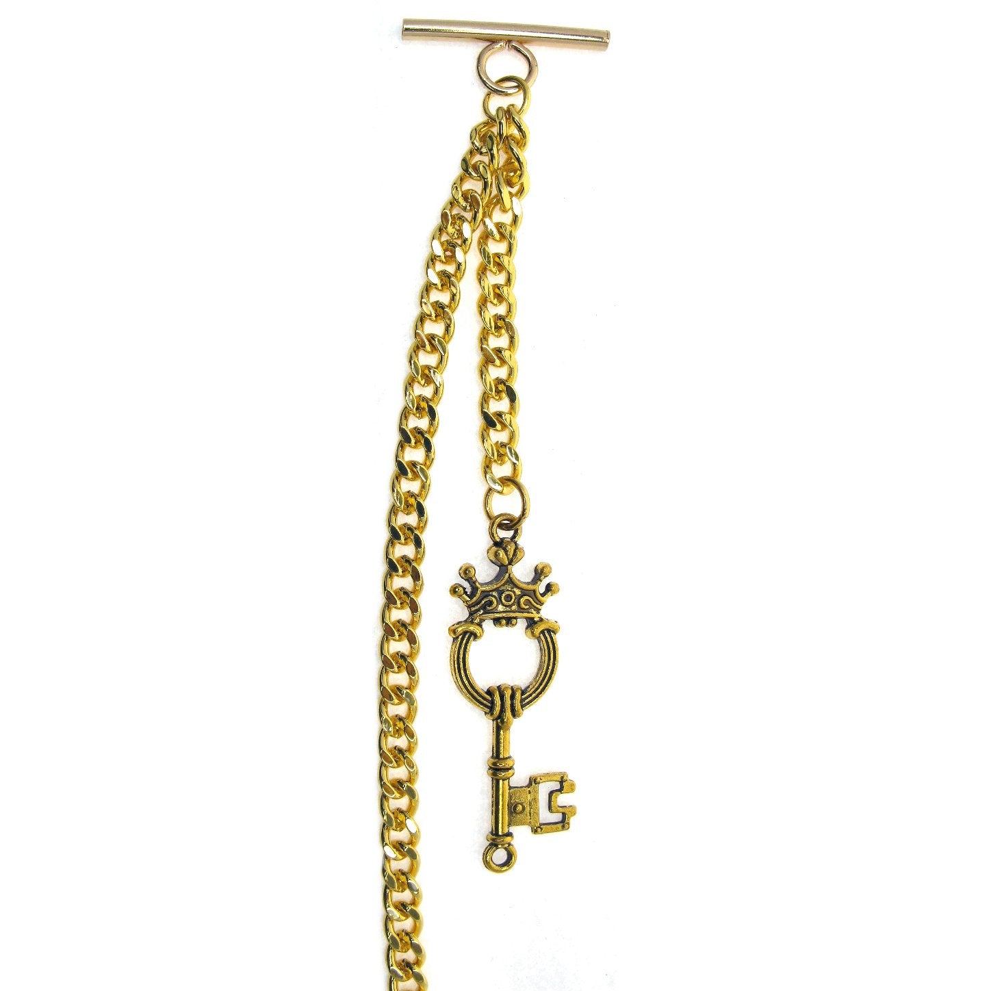 Albert Chain Gold Color with Ancient Key Fob AC156