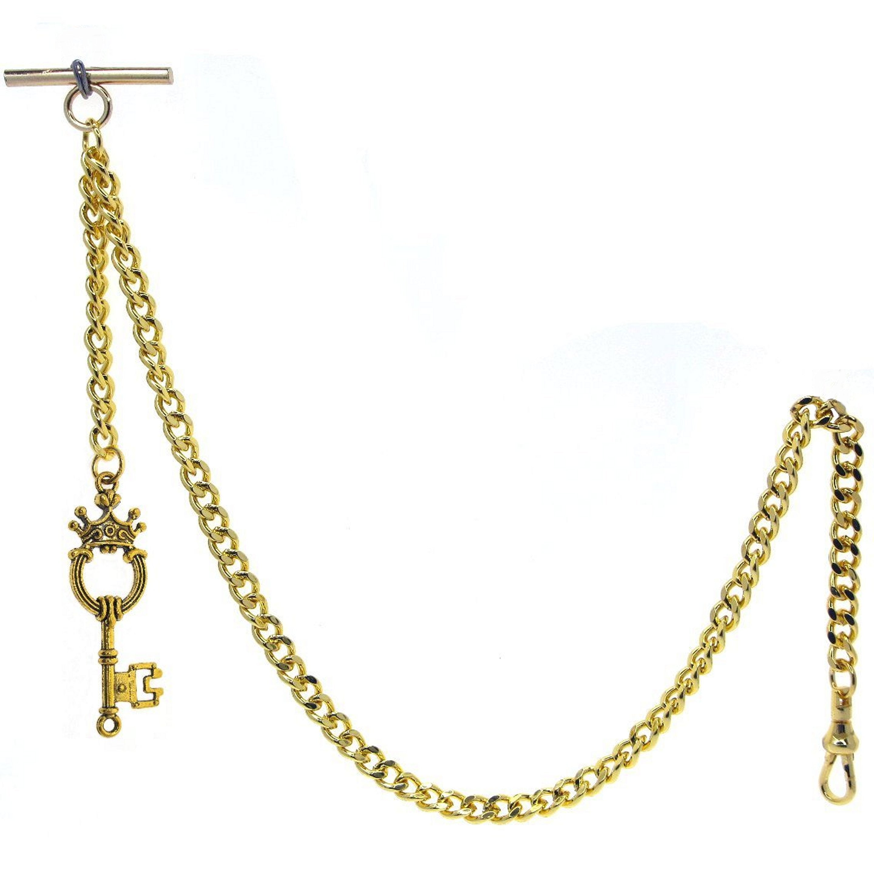 Albert Chain Gold Color with Ancient Key Fob AC156