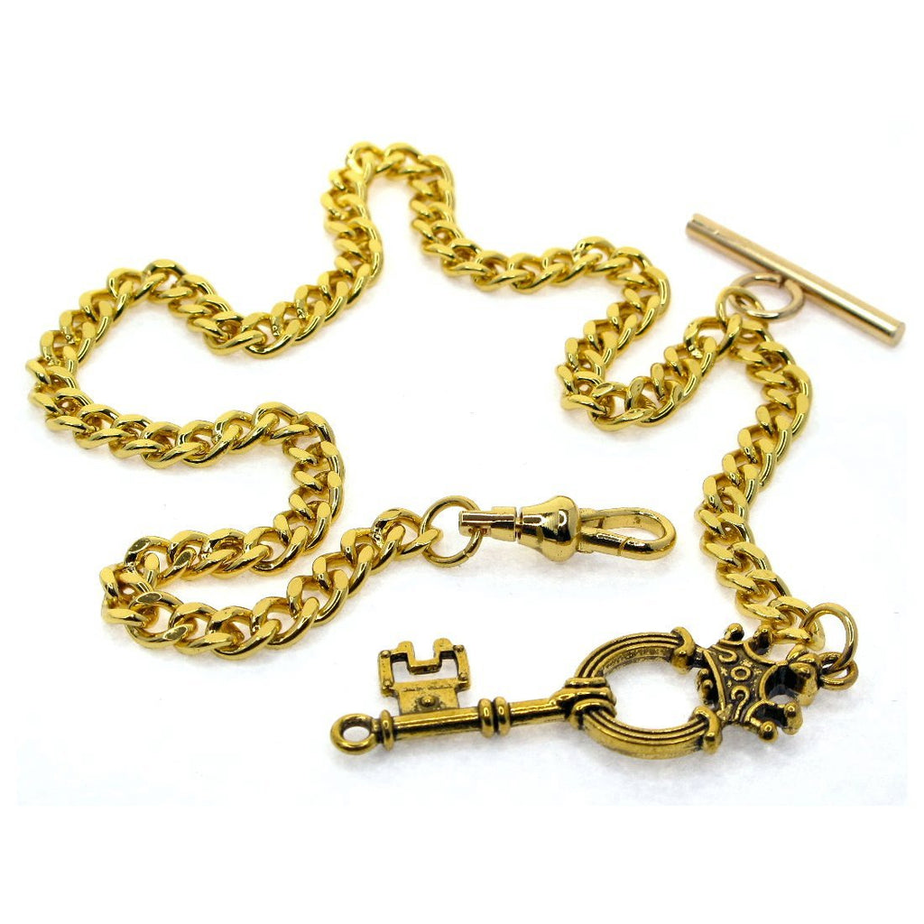 Albert Chain Gold Color with Ancient Key Fob AC156