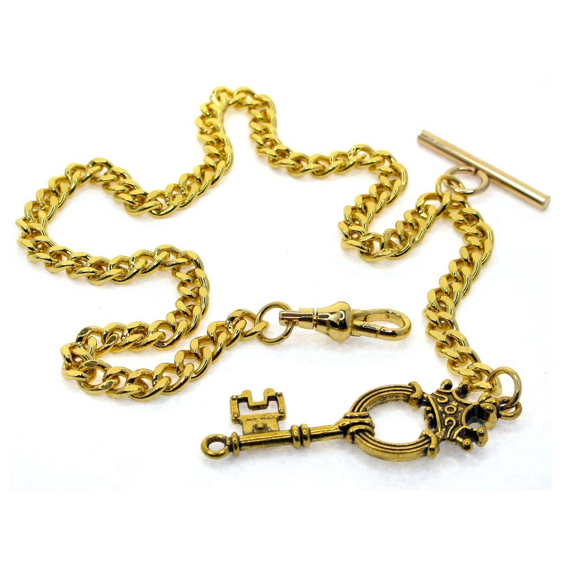 Albert Chain Gold Color with Ancient Key Fob AC156