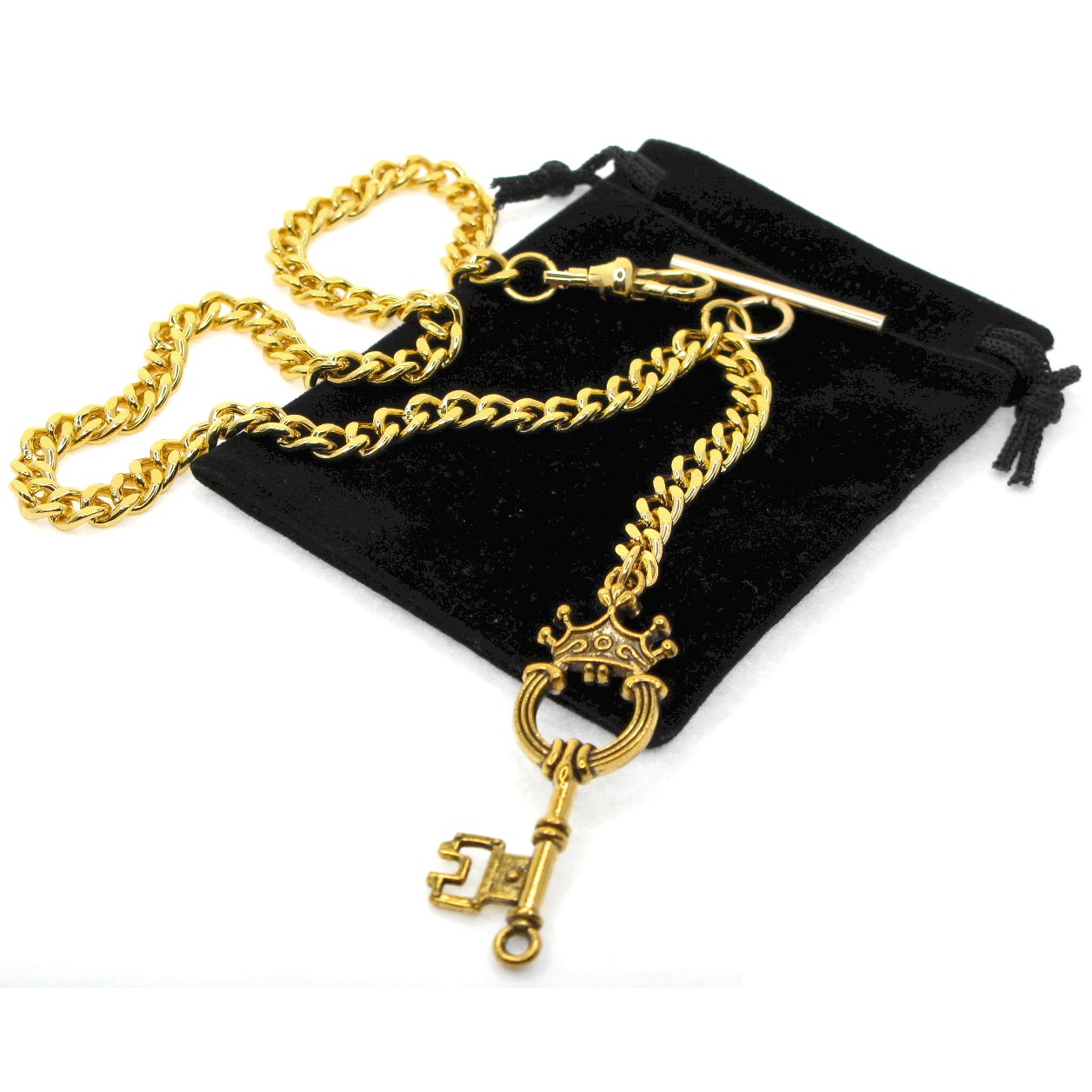 Albert Chain Gold Color with Ancient Key Fob AC156