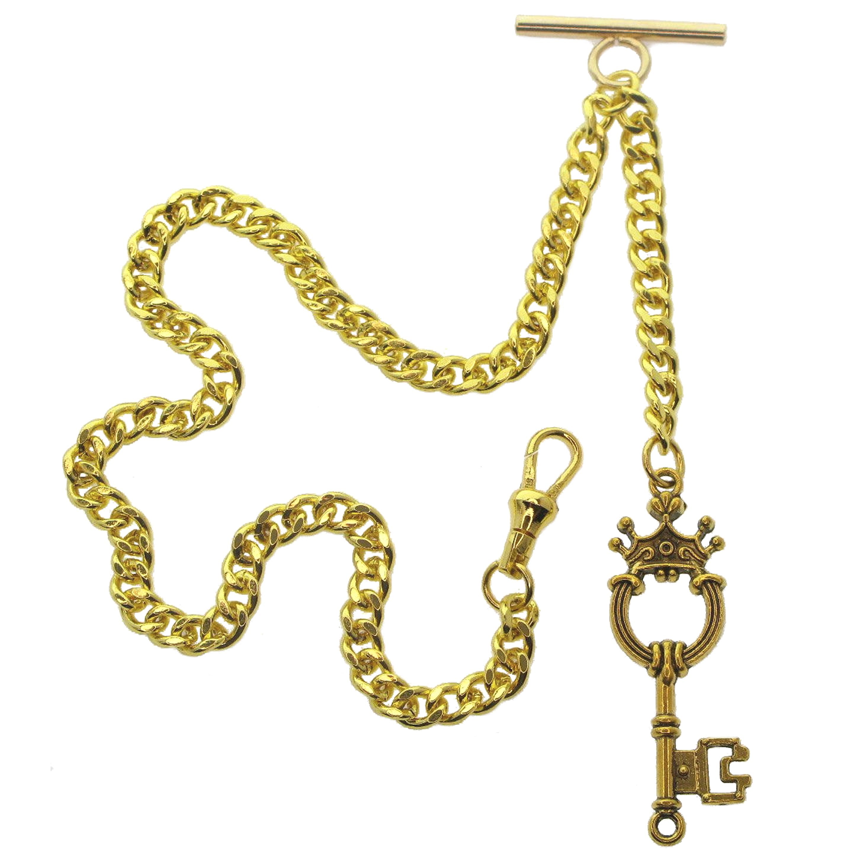 Albert Chain Gold Color with Ancient Key Fob AC156
