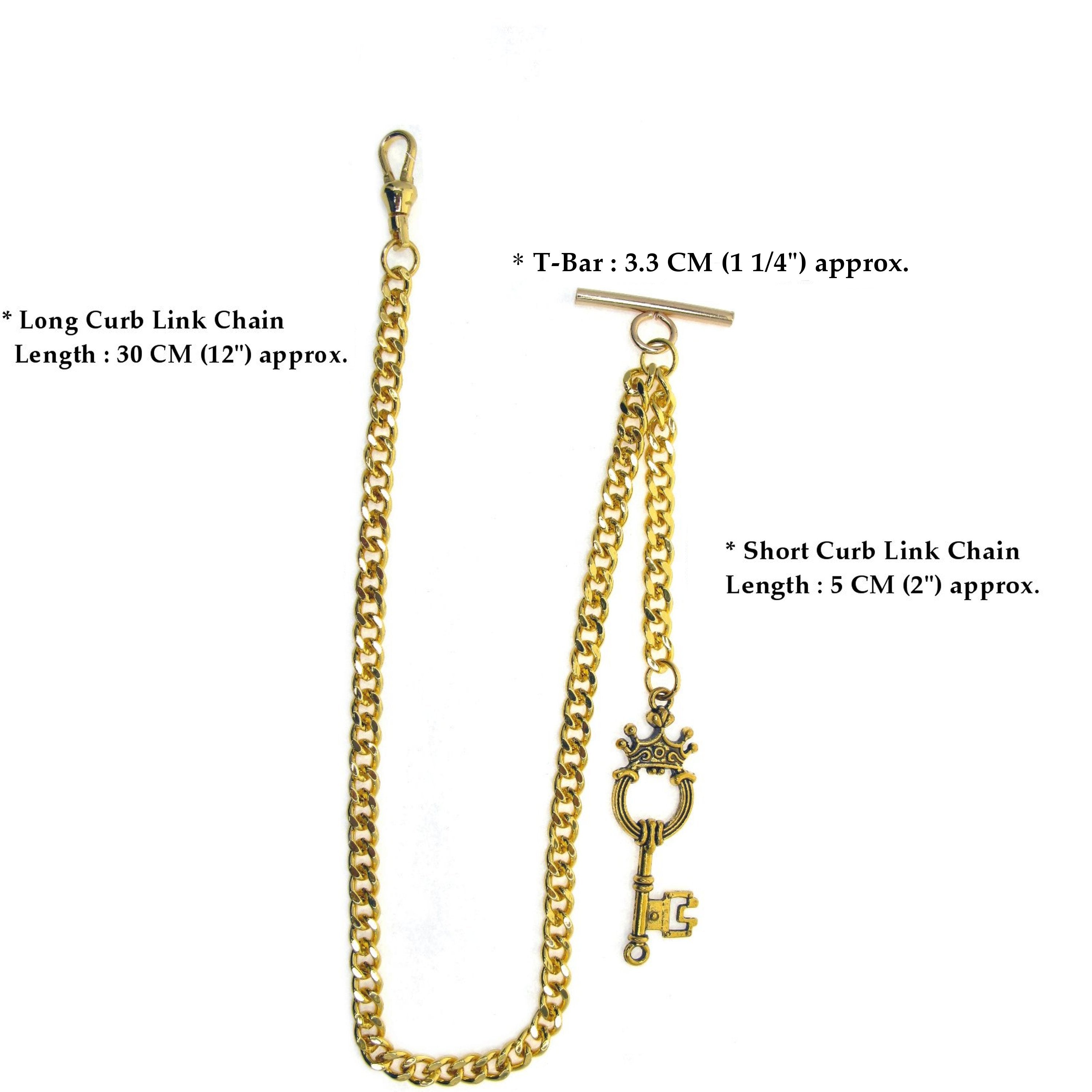 Albert Chain Gold Color with Ancient Key Fob AC156
