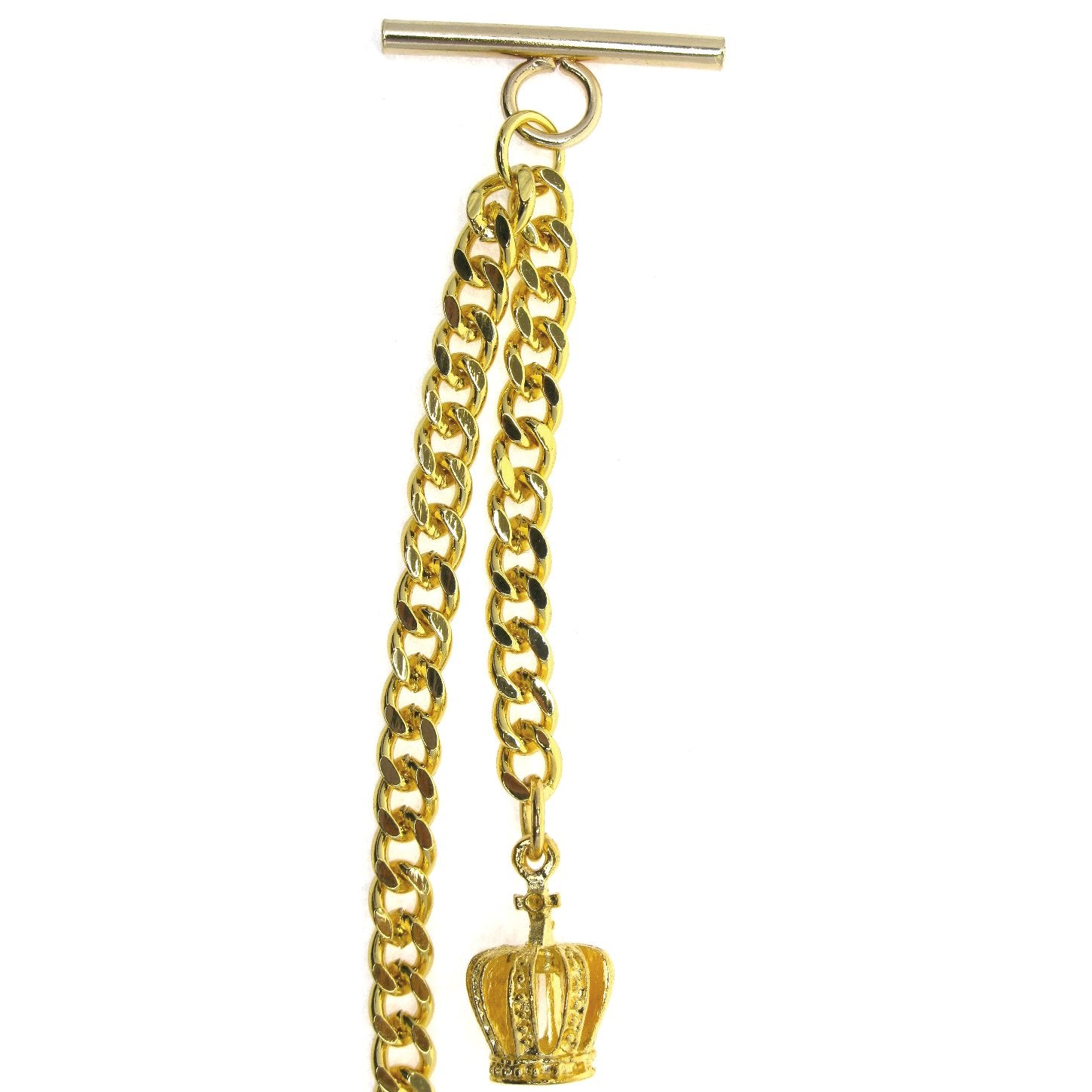 Albert Chain Gold Tone Fine Polish Pocket Watch Chain Vest Chain for Men with Crown Design Fob T-Bar Swivel Clip AC157
