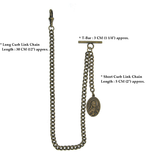 Albert Chain Bronze with Saint Theresa of Infant Jesus Religious Medal Fob AC159A