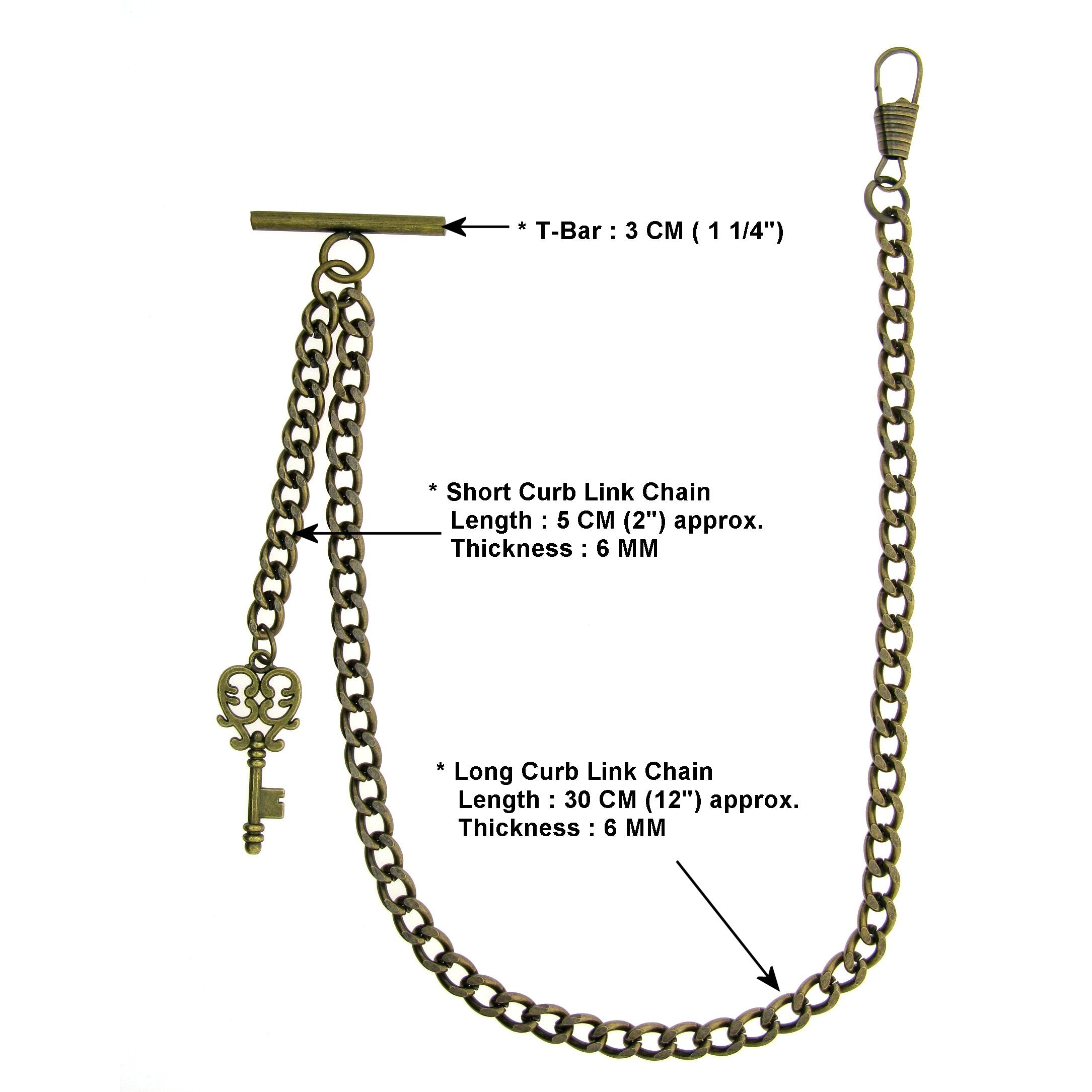 Bronze Color Albert Chain with Antique Key Design Fob AC15