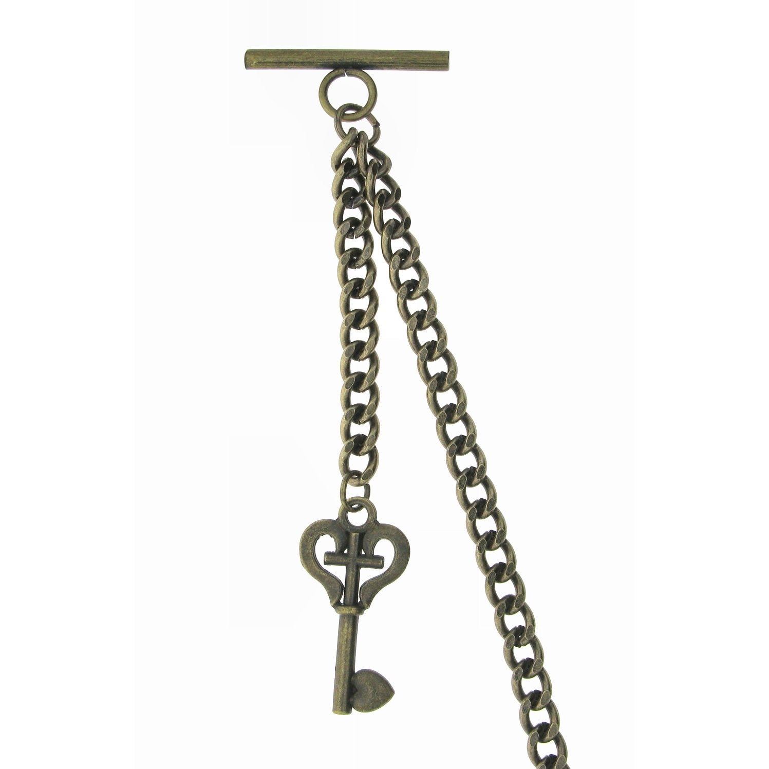 Albert Chain Pocket Watch Chains for Men Antique Brass Plating with Antique Key Design Fob T Bar AC16