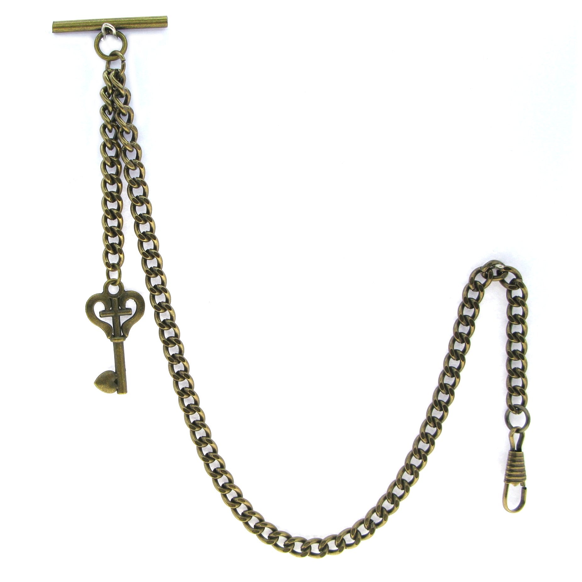 Albert Chain Pocket Watch Chains for Men Antique Brass Plating with Antique Key Design Fob T Bar AC16