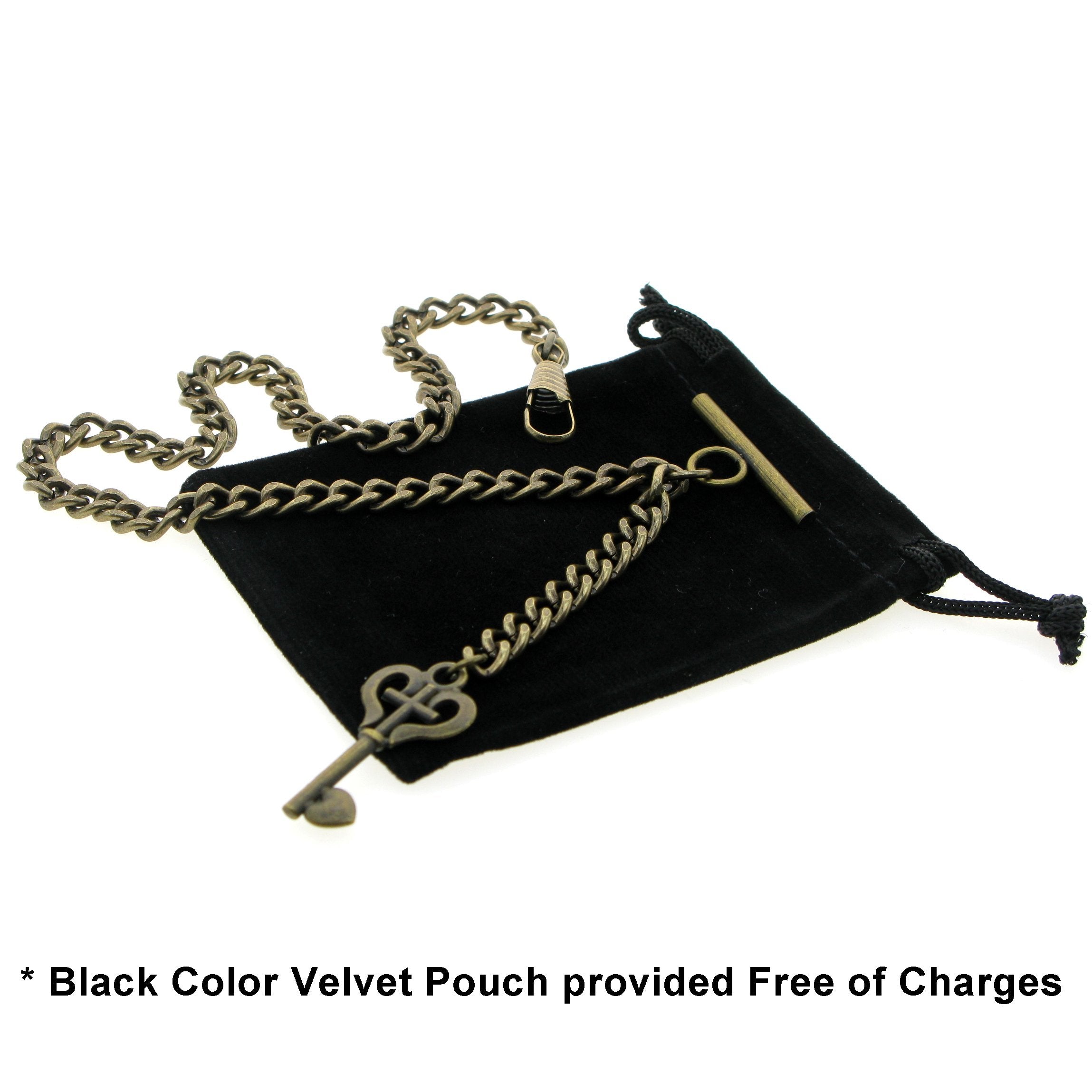 Albert Chain Pocket Watch Chains for Men Antique Brass Plating with Antique Key Design Fob T Bar AC16