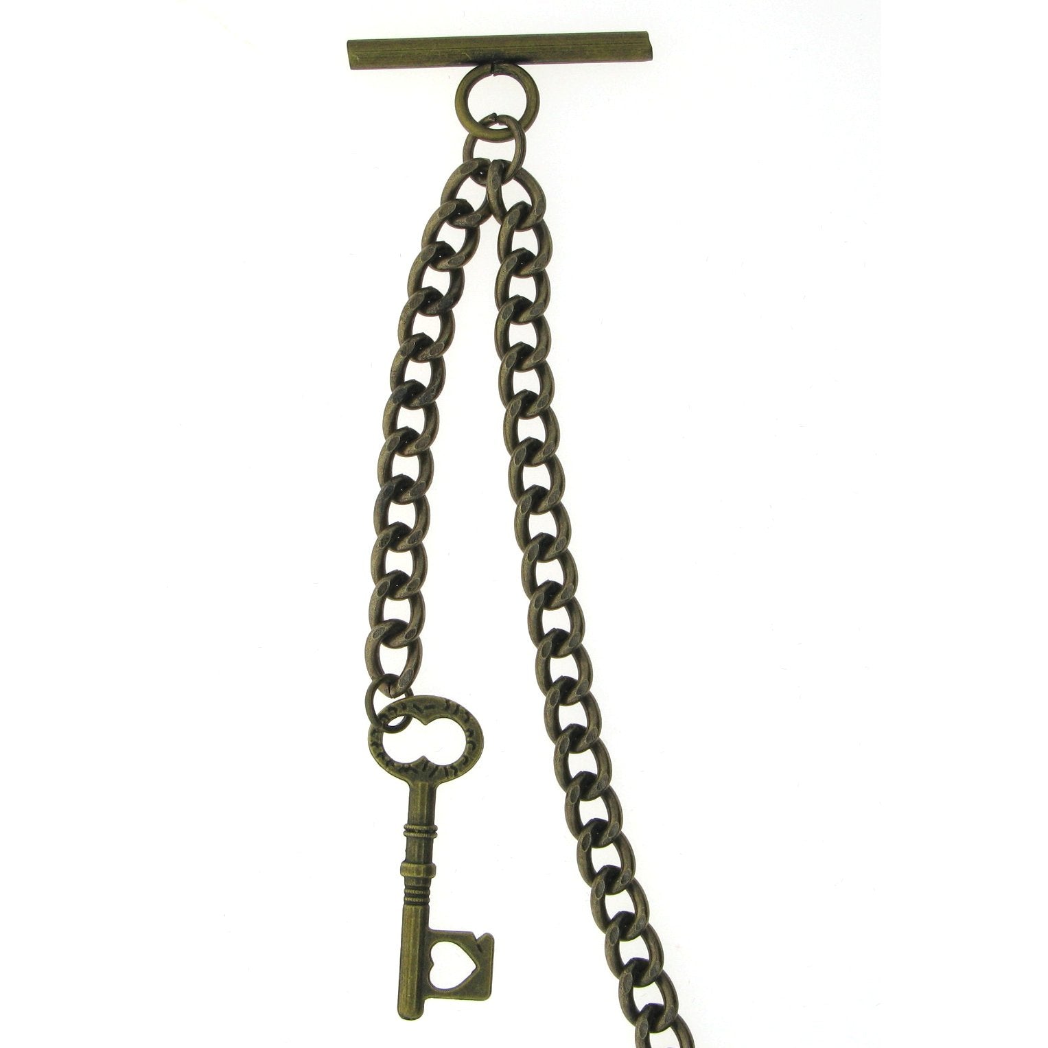Albert Chain Pocket Watch Curb Link Chain Antique Brass Plating Key Fob T Bar AC17