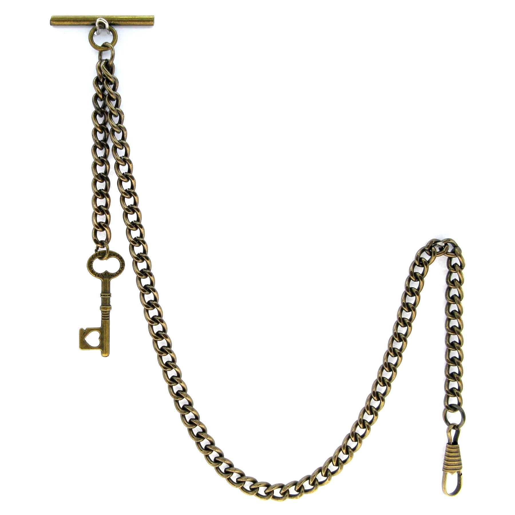 Albert Chain Pocket Watch Curb Link Chain Antique Brass Plating Key Fob T Bar AC17